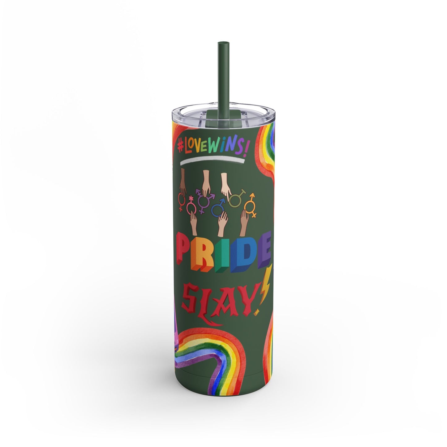 LGBTQ+ Pride Skinny Tumbler - Rainbow Love Wins Design Matte Tumbler, 20oz