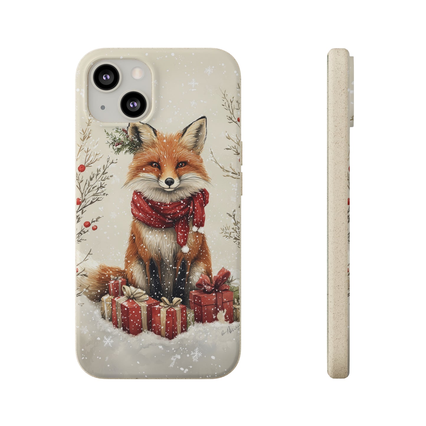 Christmas Fox Phone Case – Festive Holiday Design with Cute Fox and Gift Boxes - Biodegradable Cases