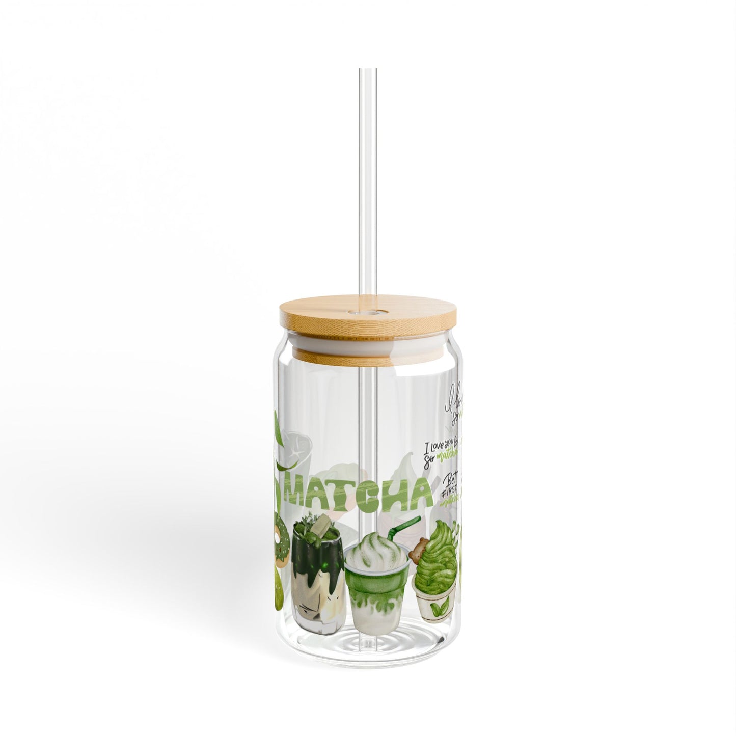 Matcha Lover Glass Cup with Bamboo Lid and Straw – Eco-Friendly Tumbler for Tea and Smoothies, 16oz