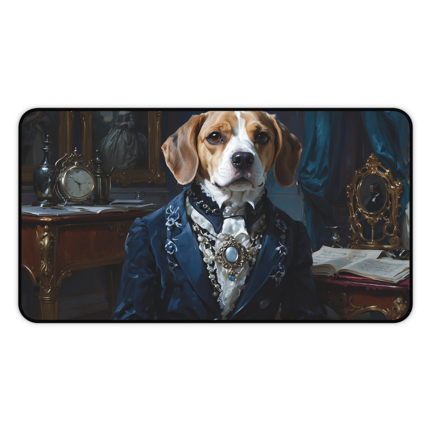 Desk Mat Baroque Beagle Composer in Luxurious Study