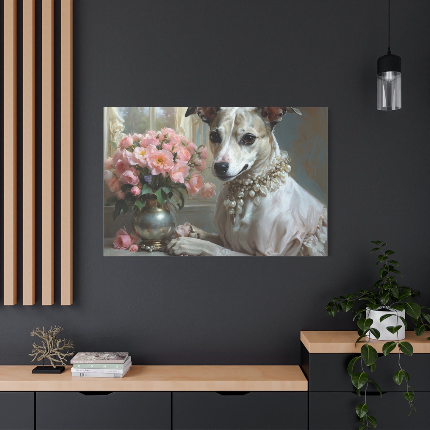 Matte Canvas, Stretched, 1.25" Renaissance Greyhound Lady with Floral Elegance