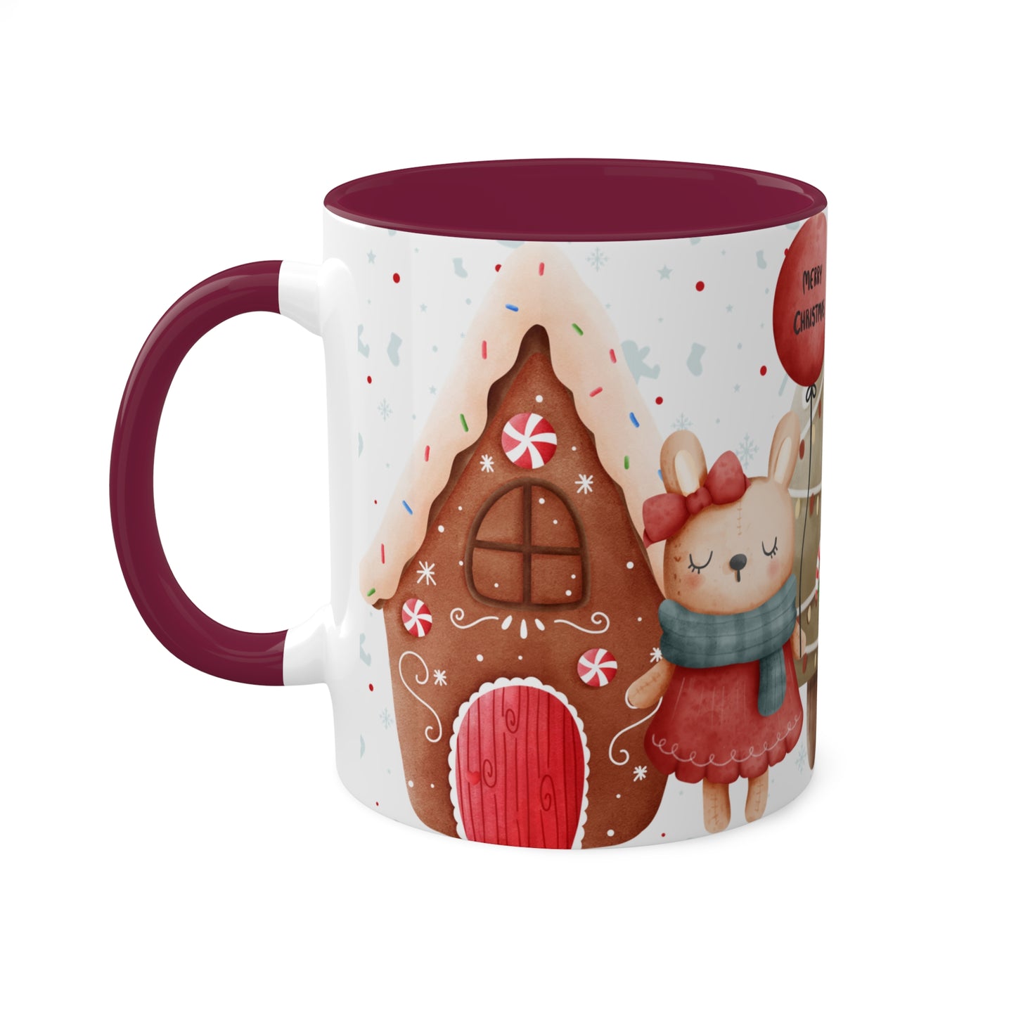 Festive Christmas Mug with Adorable Bear, Hedgehog, and Gingerbread Design – Holiday Coffee Cup