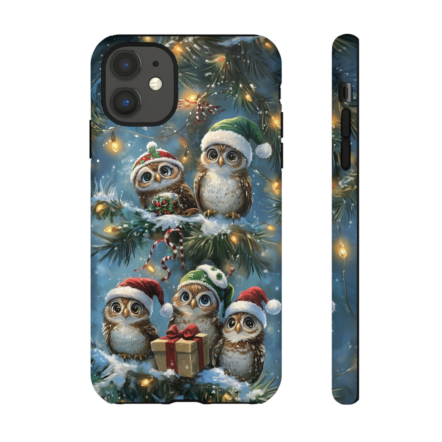 Christmas Owls Phone Case – Festive Holiday Design with Cute Owls and Gift