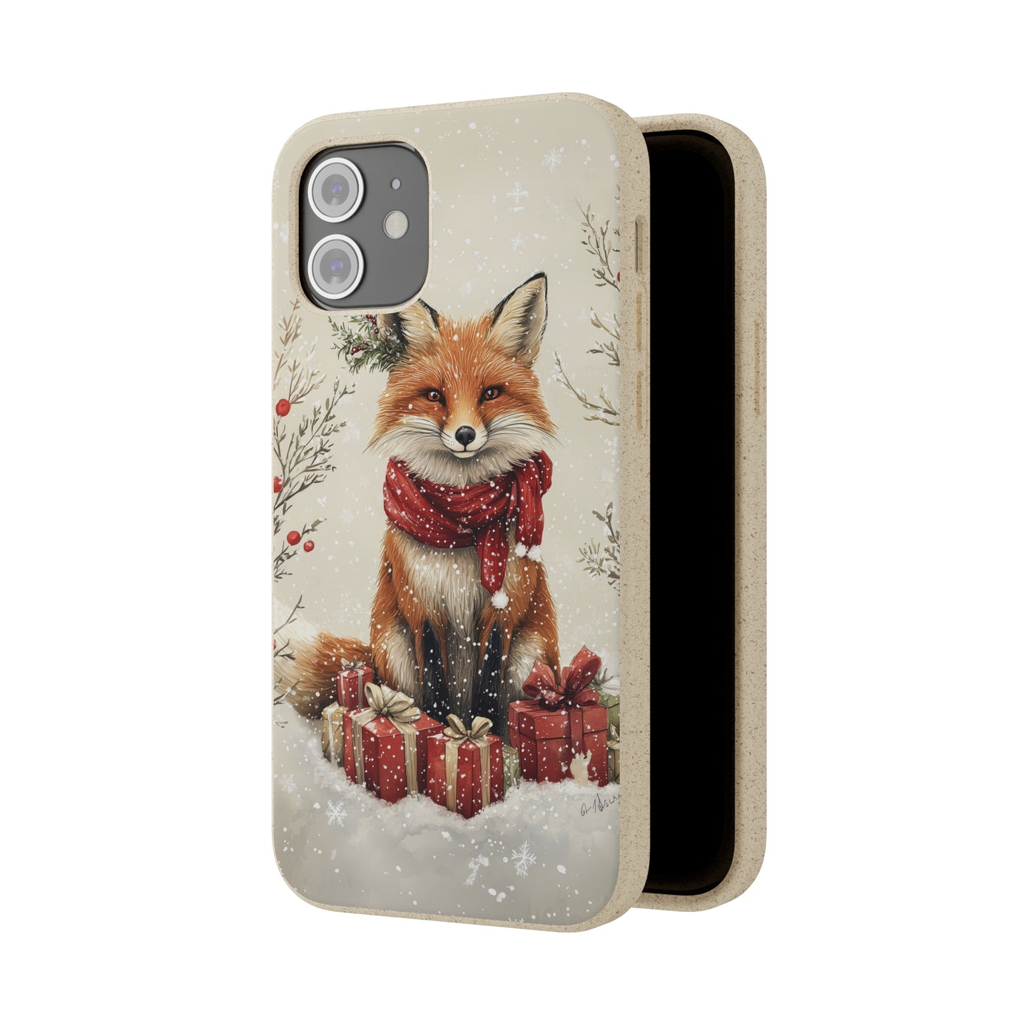 Christmas Fox Phone Case – Festive Holiday Design with Cute Fox and Gift Boxes - Biodegradable Cases