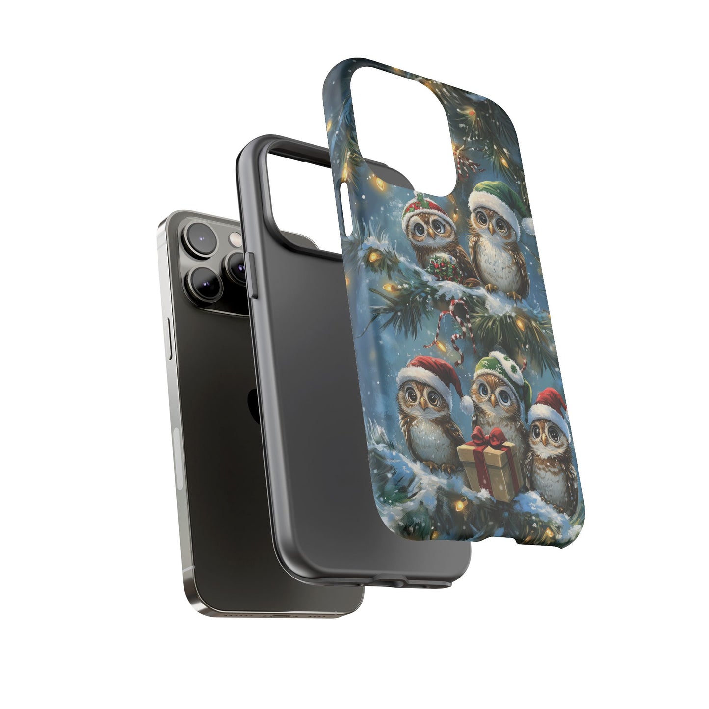 Christmas Owls Phone Case – Festive Holiday Design with Cute Owls and Gift