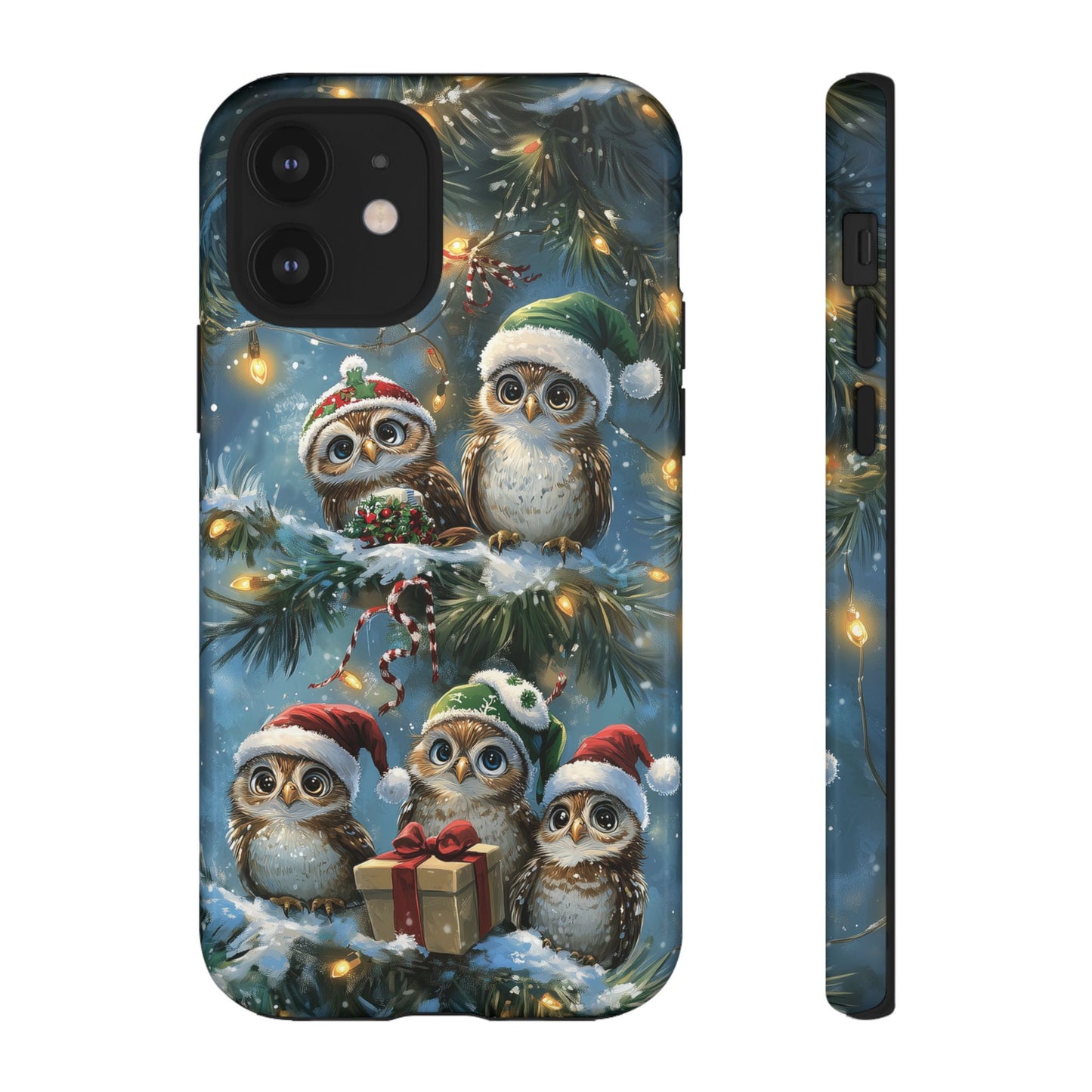 Christmas Owls Phone Case – Festive Holiday Design with Cute Owls and Gift