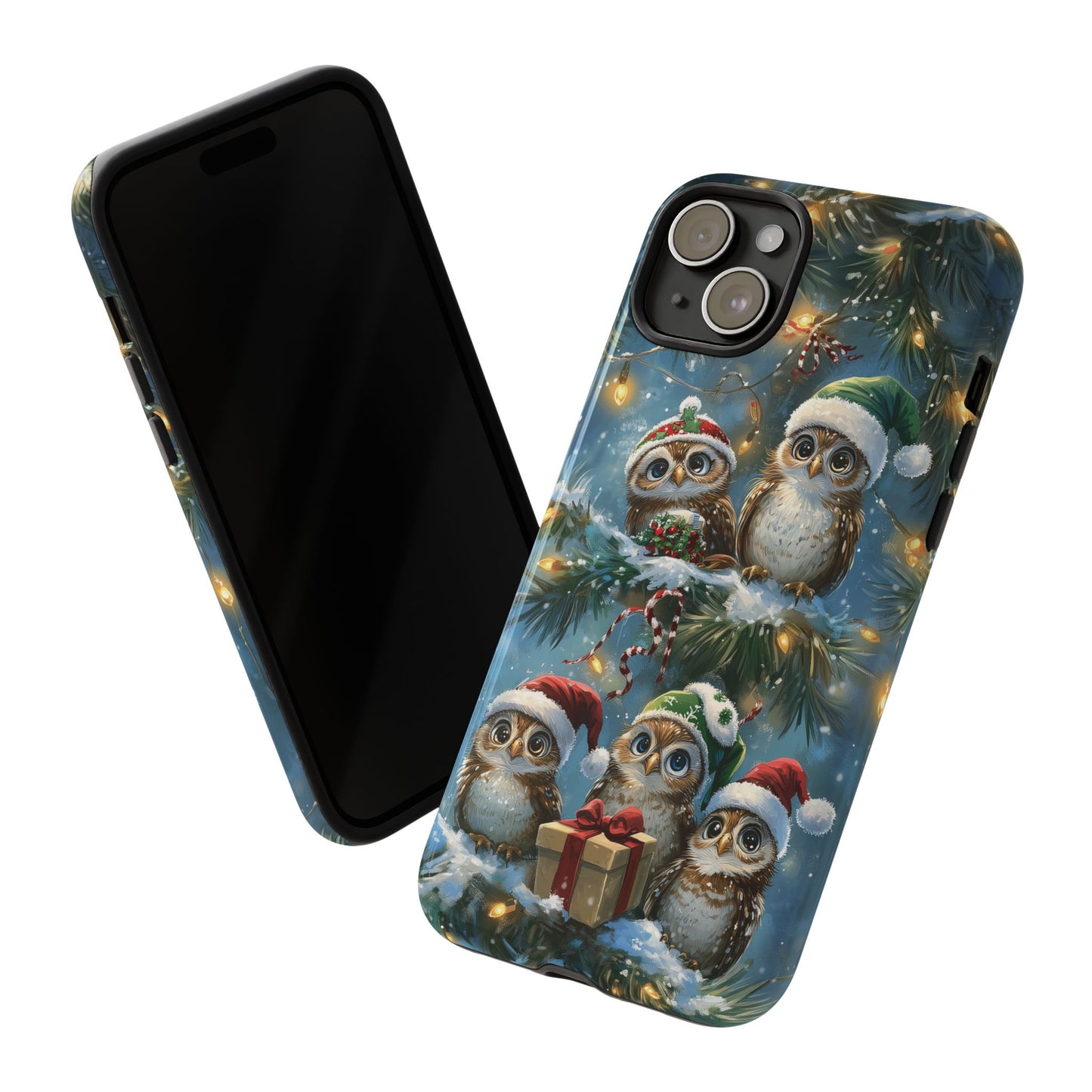 Christmas Owls Phone Case – Festive Holiday Design with Cute Owls and Gift