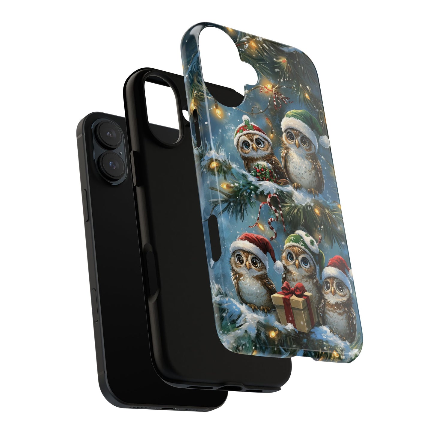 Christmas Owls Phone Case – Festive Holiday Design with Cute Owls and Gift