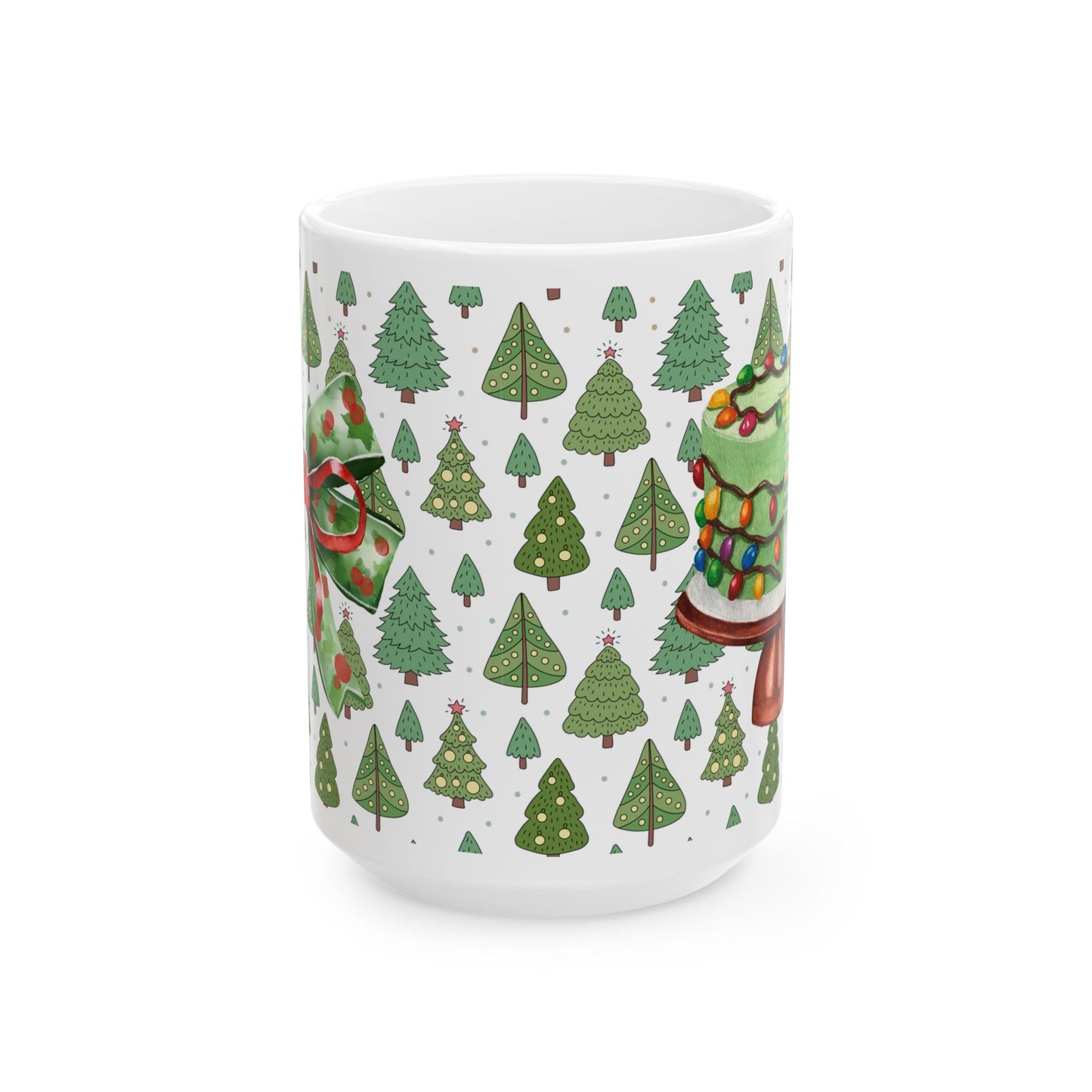 Christmas Mug with Festive Layer Cake and Holiday Tree Design – Perfect for Seasonal Cheer