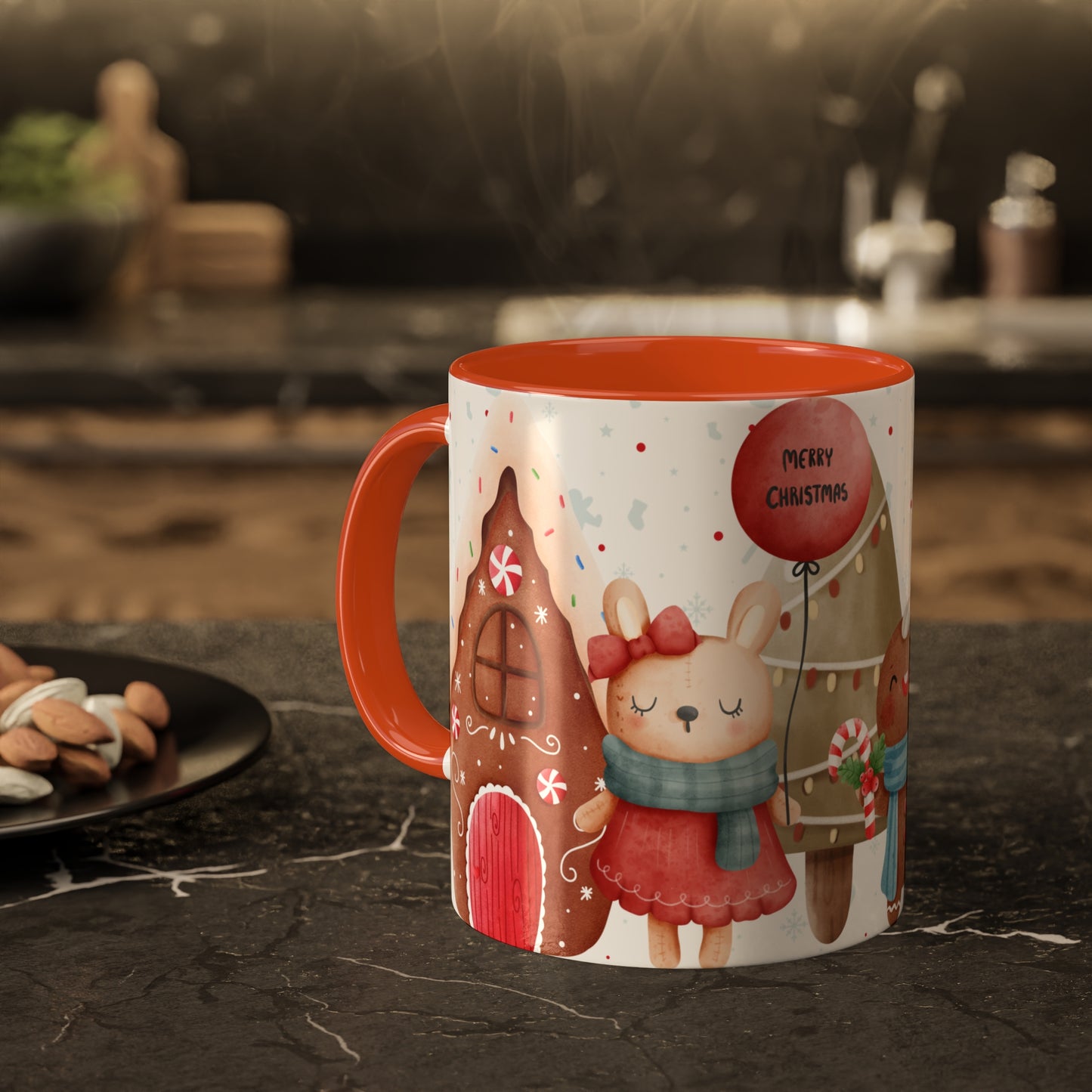 Festive Christmas Mug with Adorable Bear, Hedgehog, and Gingerbread Design – Holiday Coffee Cup