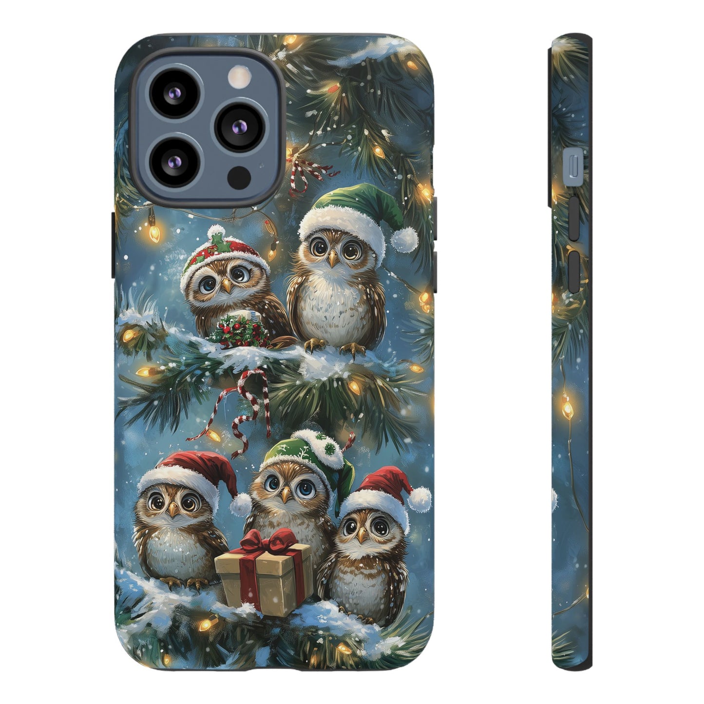 Christmas Owls Phone Case – Festive Holiday Design with Cute Owls and Gift