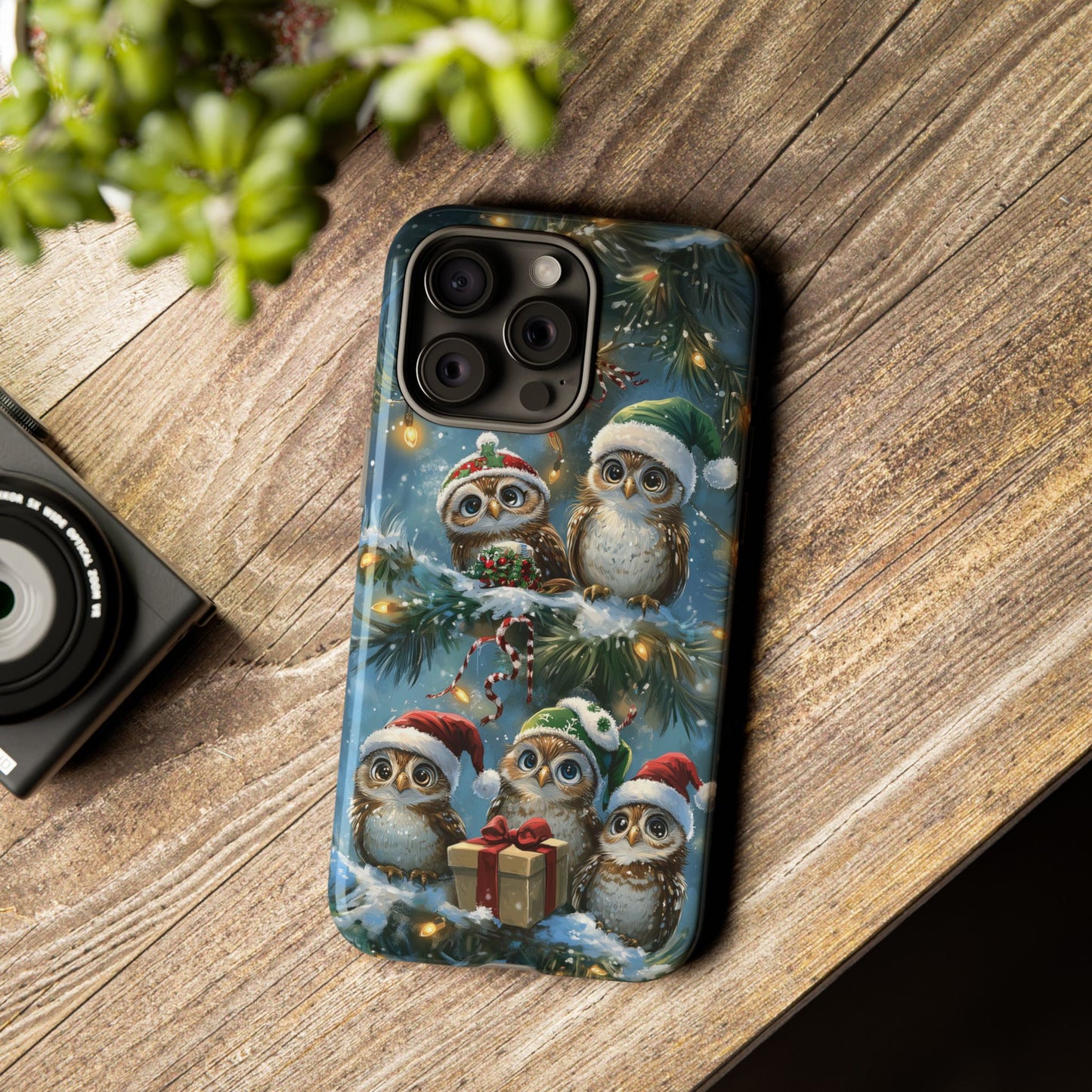 Christmas Owls Phone Case – Festive Holiday Design with Cute Owls and Gift