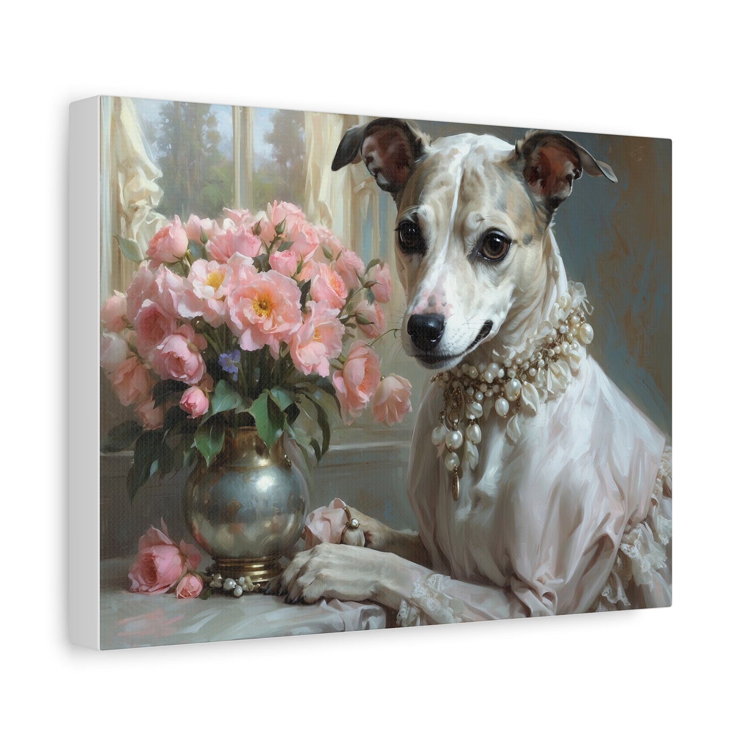 Matte Canvas, Stretched, 1.25" Renaissance Greyhound Lady with Floral Elegance