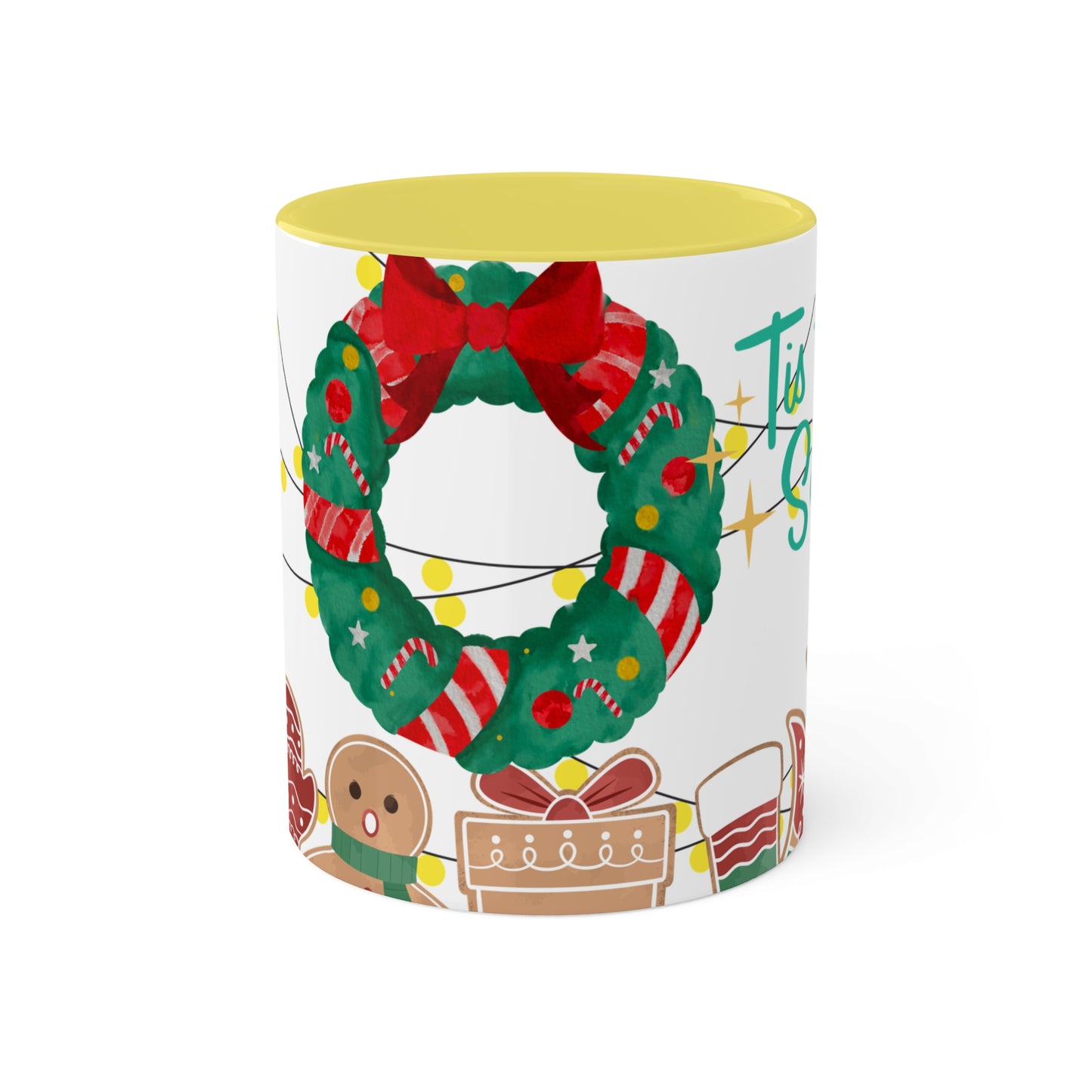 Christmas Wreath Mug with Holiday-Themed Illustrations – Festive and Functional