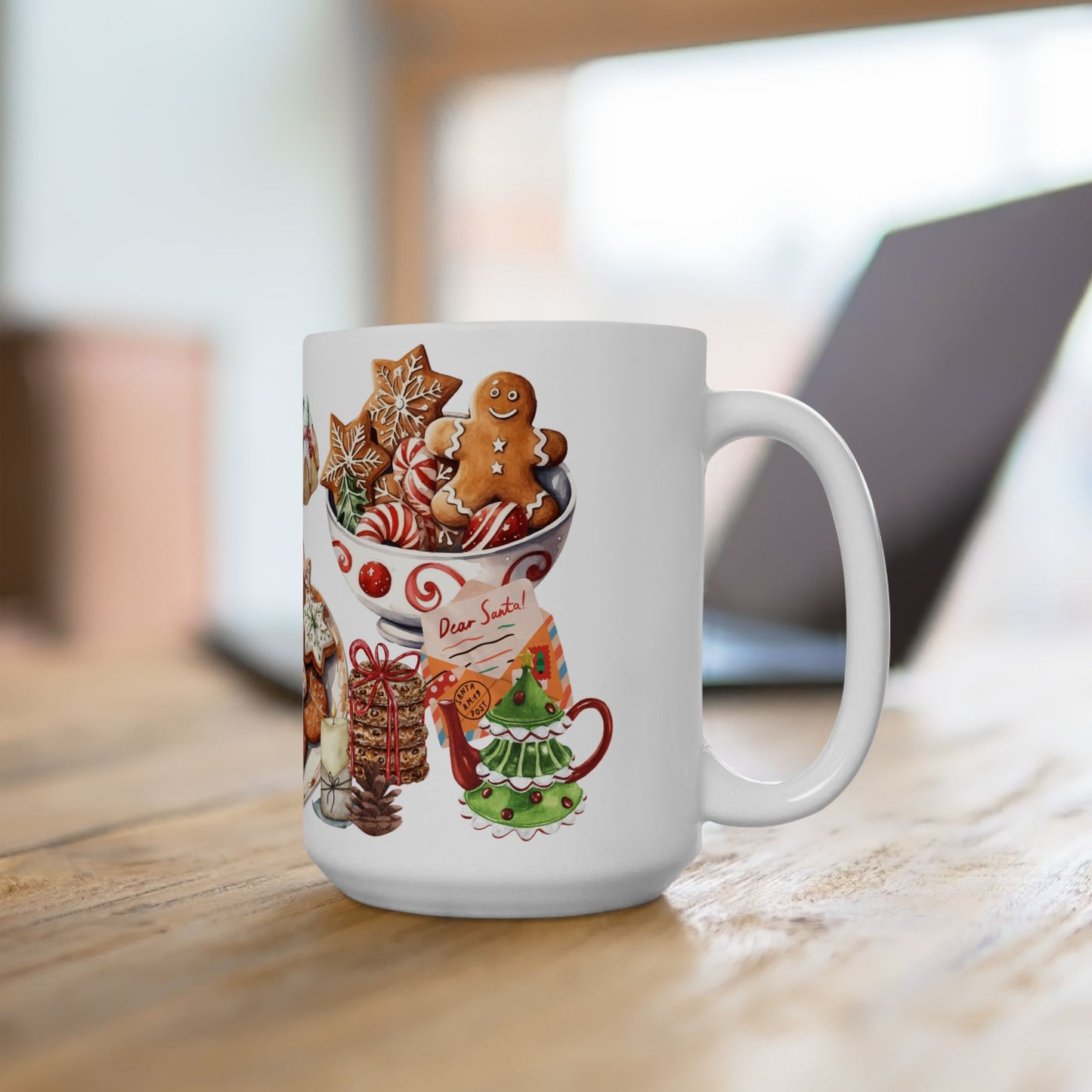 Festive Christmas Treats Mug – Holiday Coffee Cup with Cookies, Cakes, and Hot Cocoa Design, (11oz, 15oz)