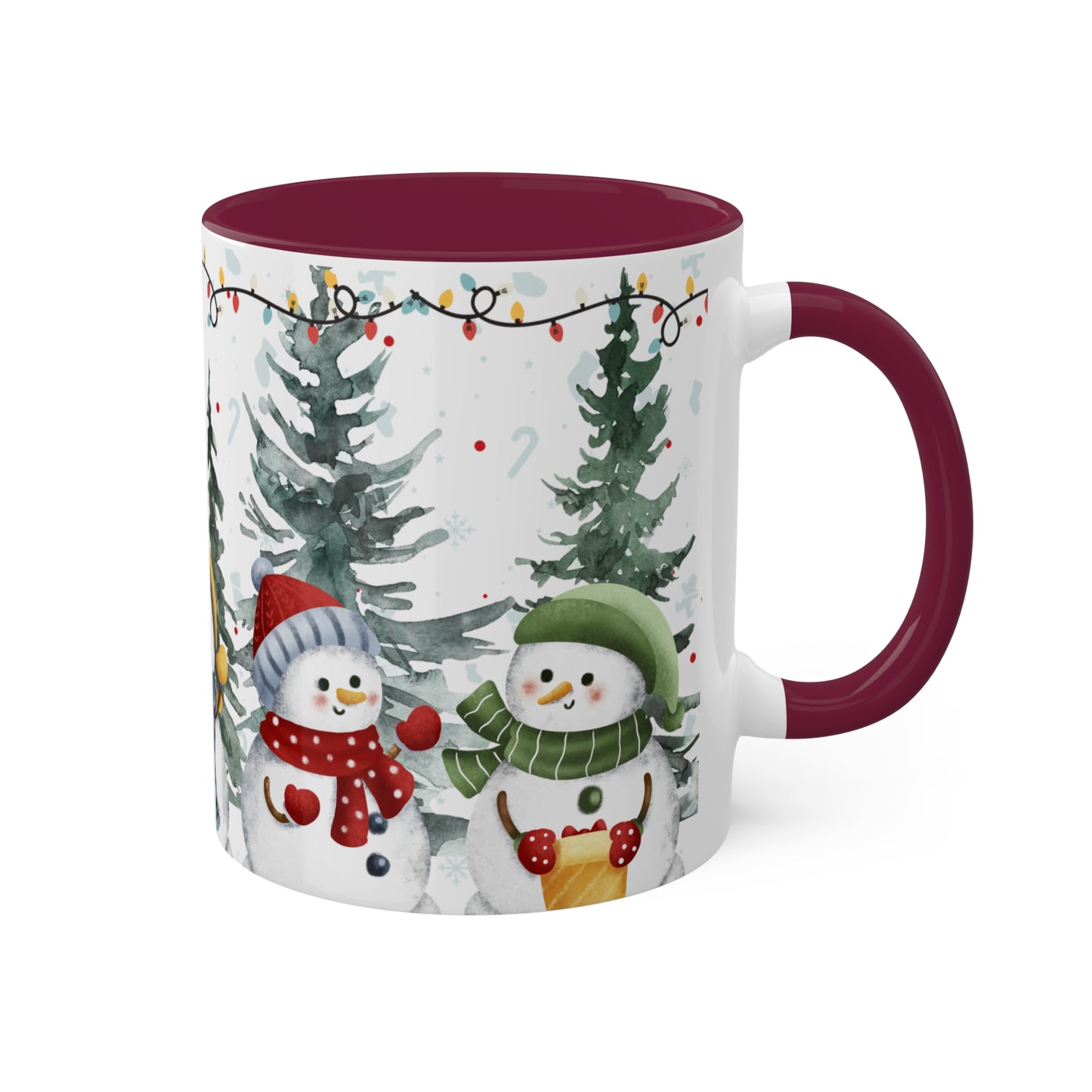 Snowman Christmas Mug with Winter Forest Scene – Holiday Coffee Mug