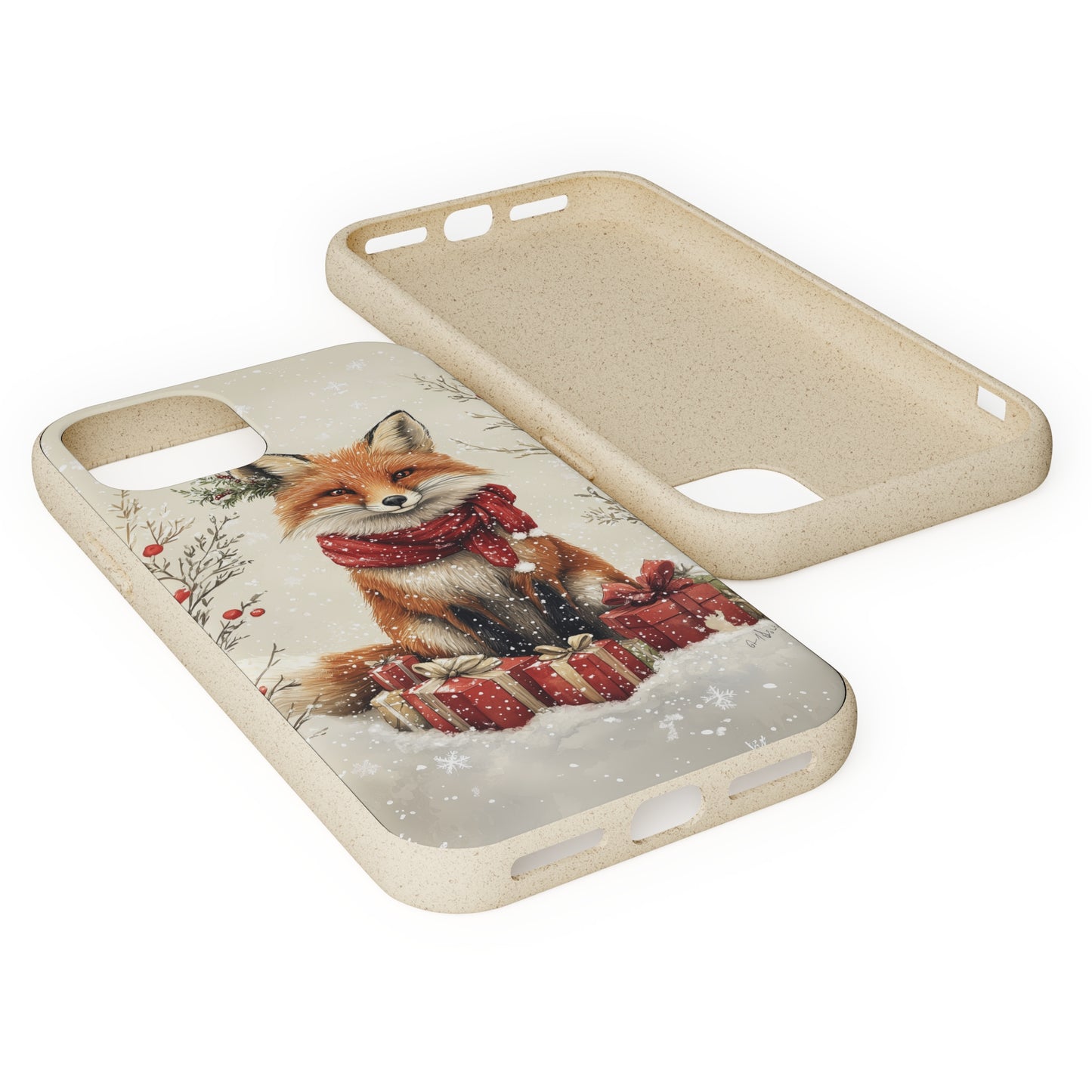 Christmas Fox Phone Case – Festive Holiday Design with Cute Fox and Gift Boxes - Biodegradable Cases