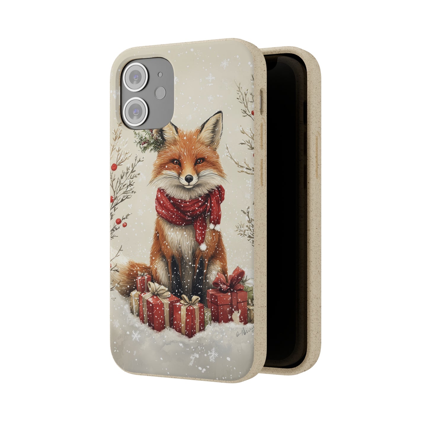 Christmas Fox Phone Case – Festive Holiday Design with Cute Fox and Gift Boxes - Biodegradable Cases