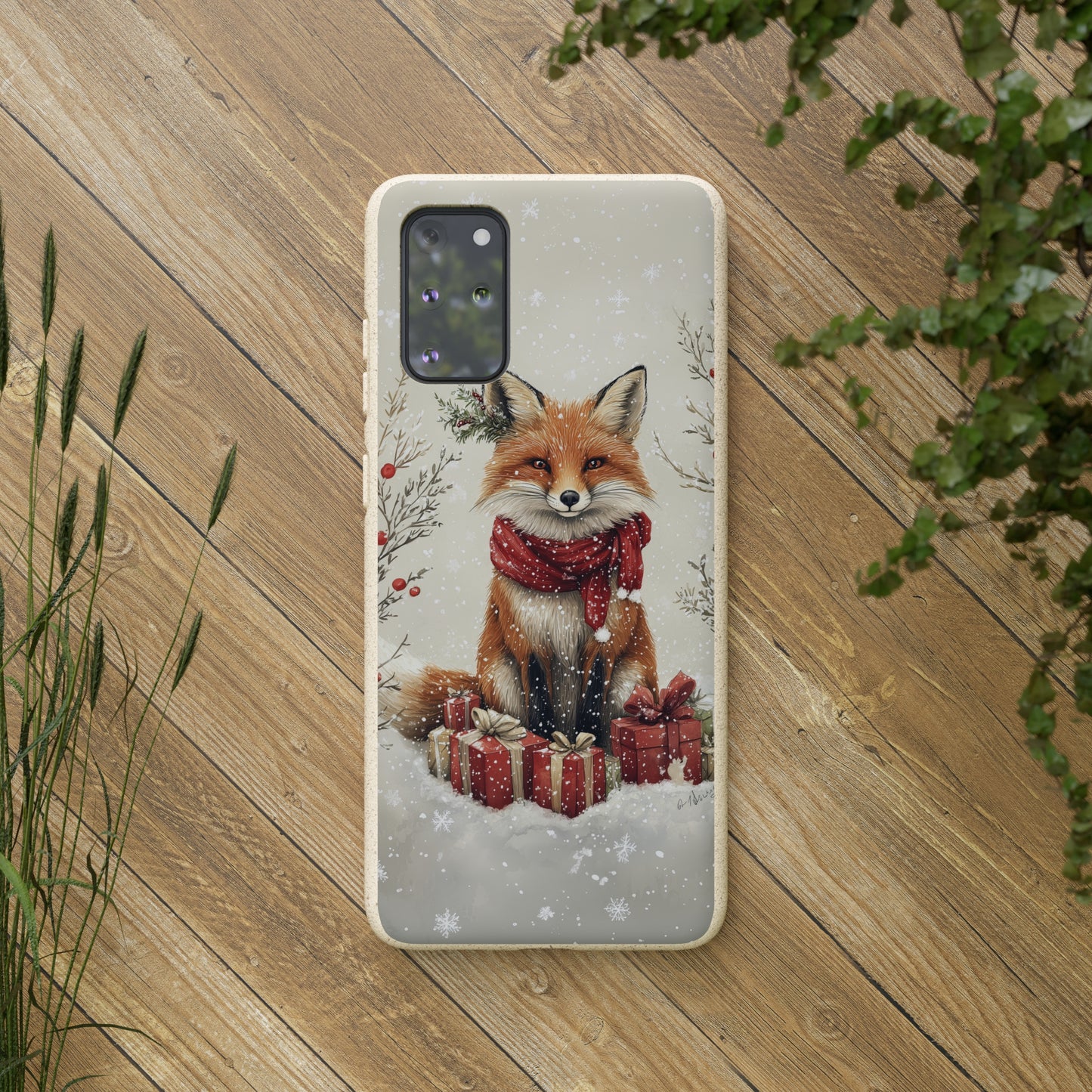 Christmas Fox Phone Case – Festive Holiday Design with Cute Fox and Gift Boxes - Biodegradable Cases