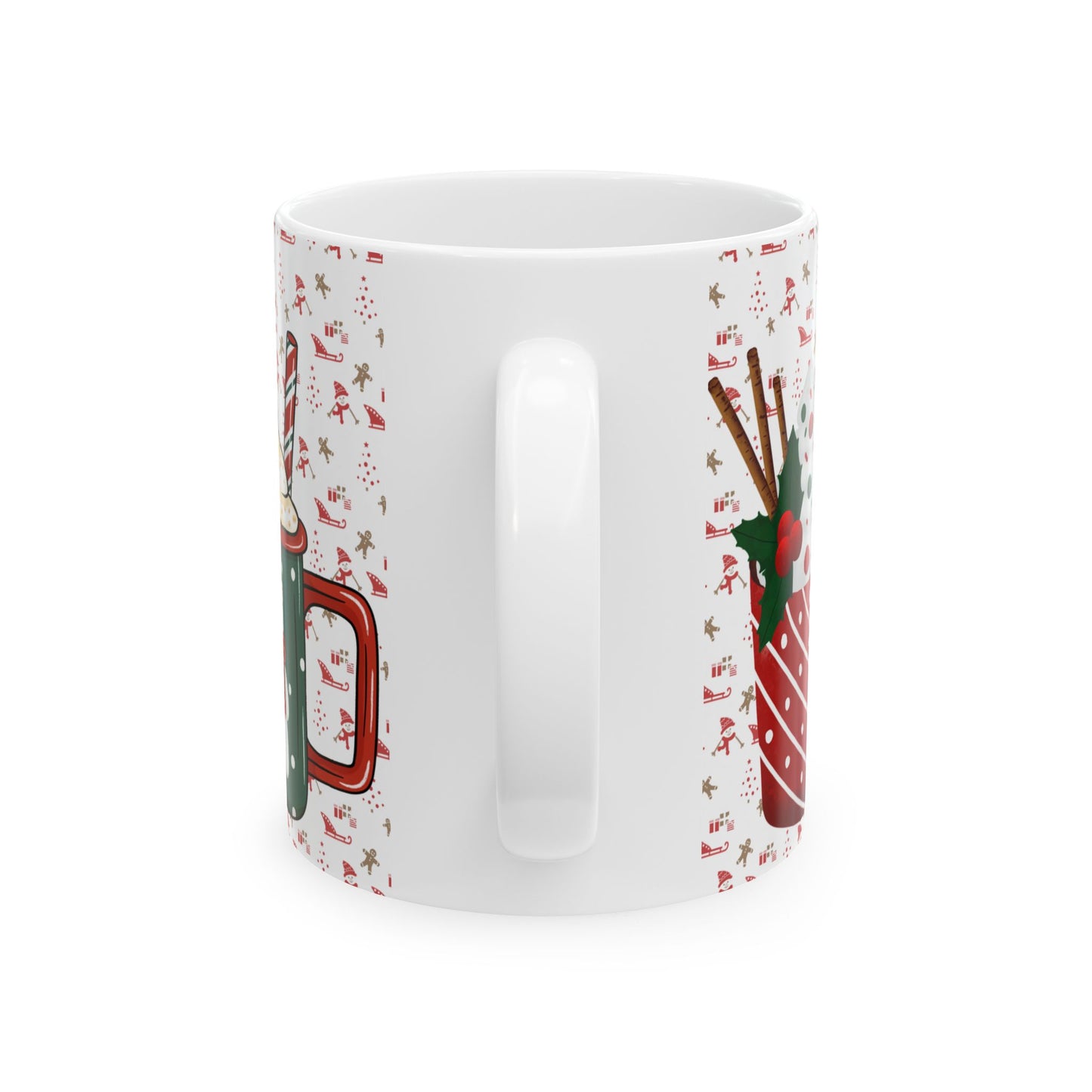 Festive Christmas Mug with Holiday Treats and Cute Characters – Perfect for Winter Beverages