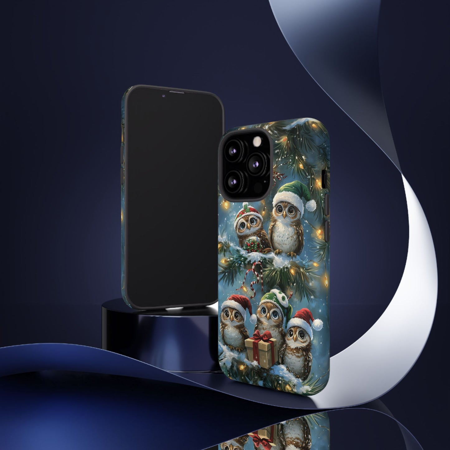 Christmas Owls Phone Case – Festive Holiday Design with Cute Owls and Gift