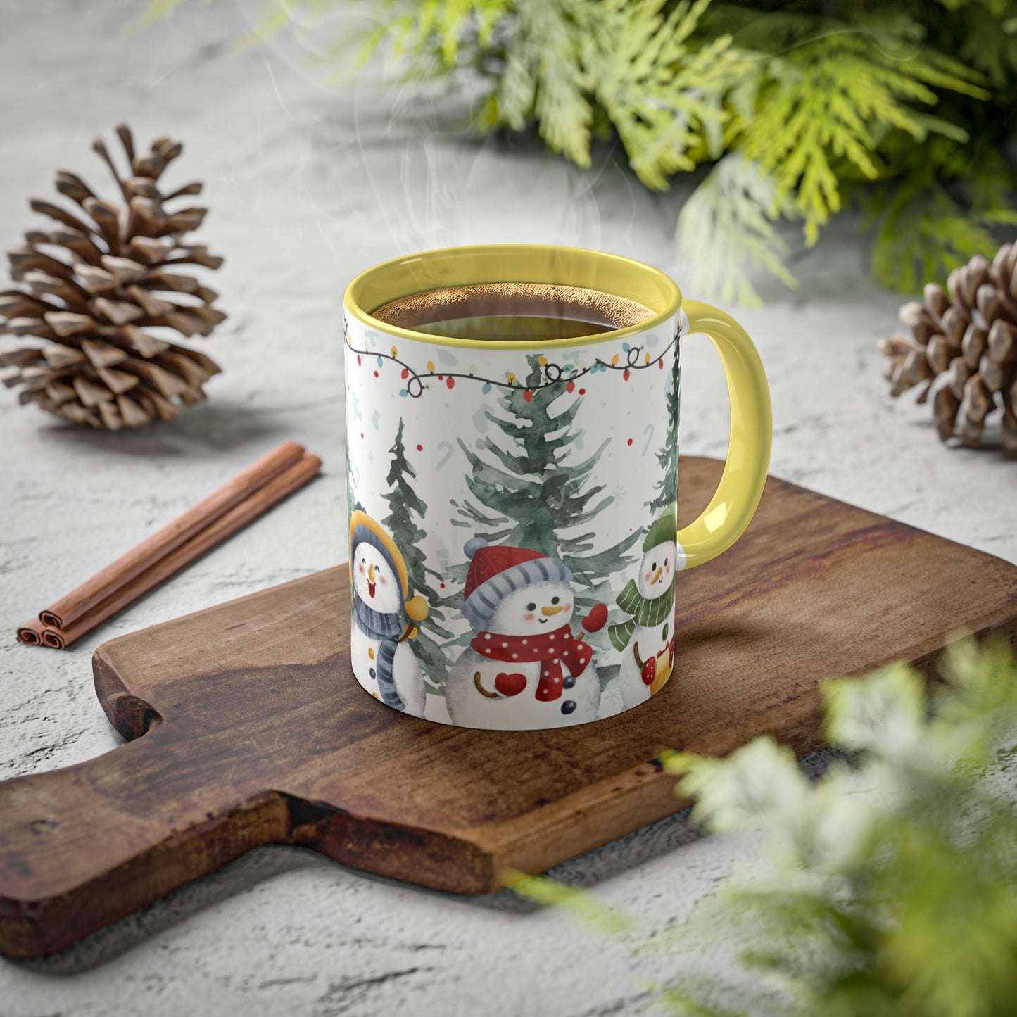 Snowman Christmas Mug with Winter Forest Scene – Holiday Coffee Mug