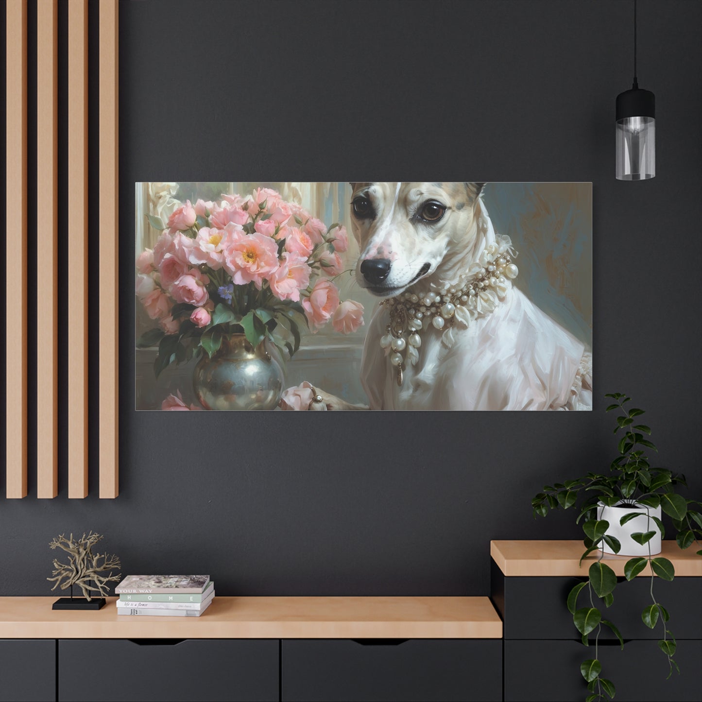 Matte Canvas, Stretched, 1.25" Renaissance Greyhound Lady with Floral Elegance