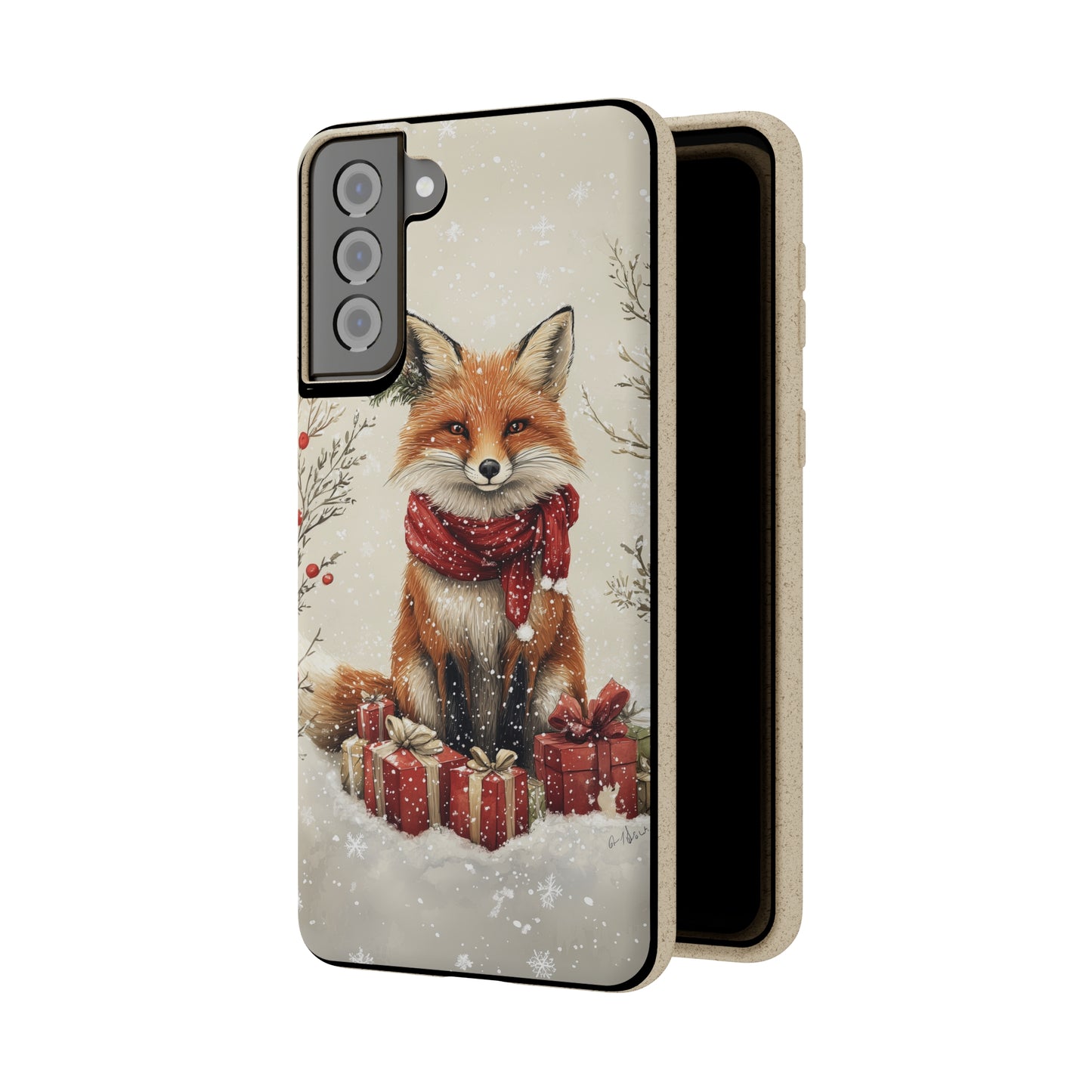 Christmas Fox Phone Case – Festive Holiday Design with Cute Fox and Gift Boxes - Biodegradable Cases