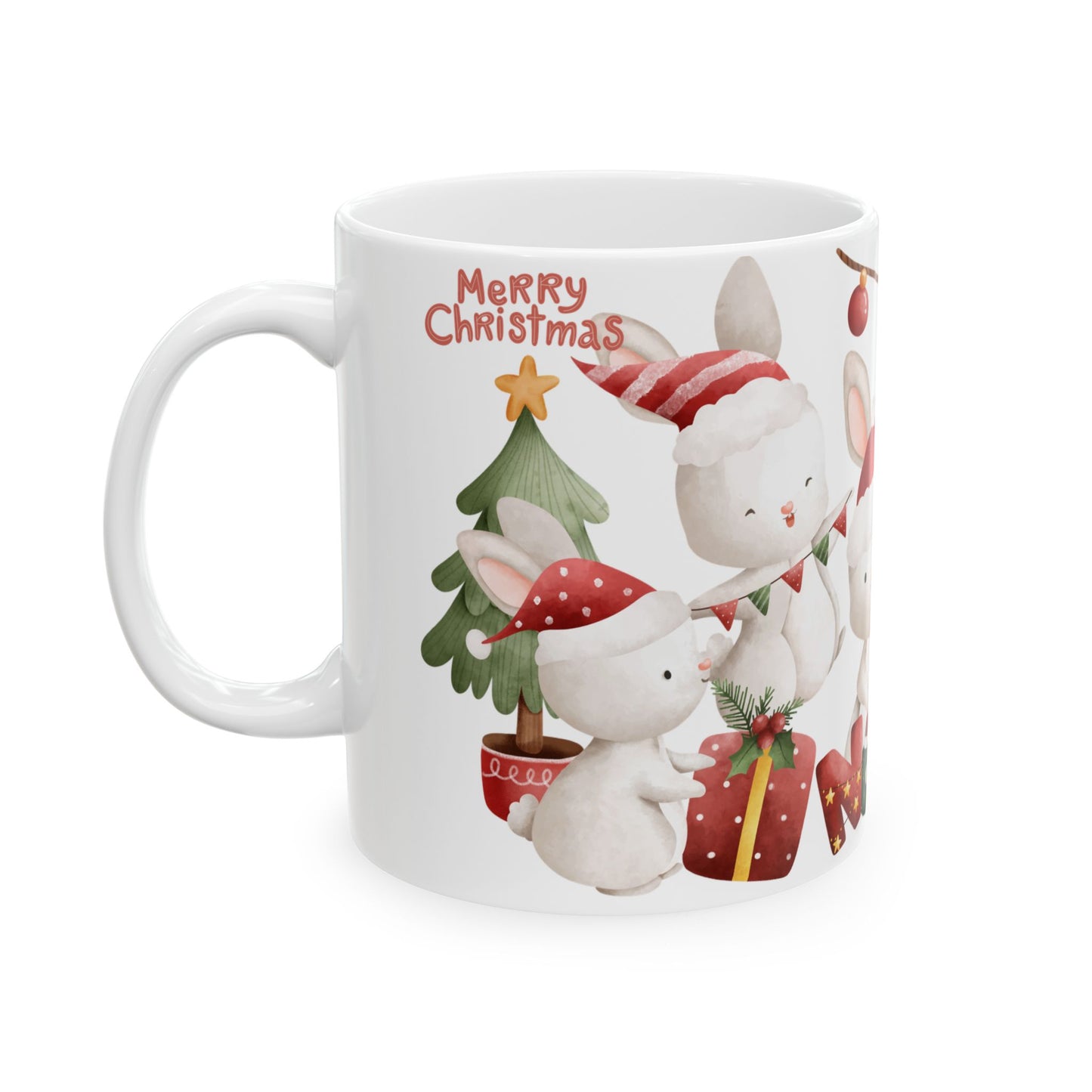 "Merry Christmas" Bunny Mug – Festive Holiday Coffee Cup with Cute Rabbit Design, (11oz, 15oz)