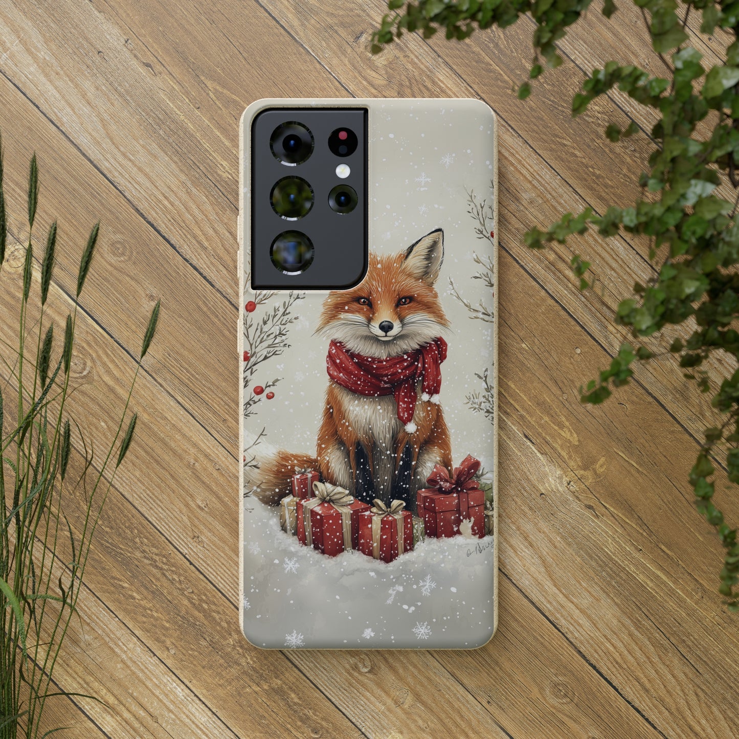 Christmas Fox Phone Case – Festive Holiday Design with Cute Fox and Gift Boxes - Biodegradable Cases