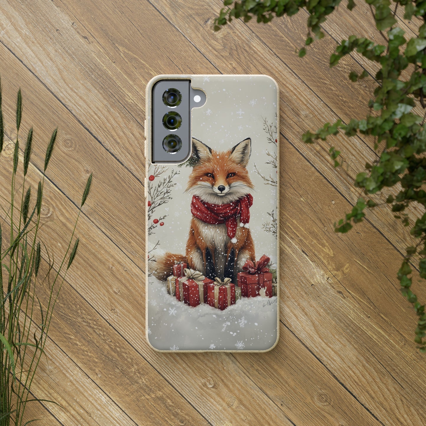 Christmas Fox Phone Case – Festive Holiday Design with Cute Fox and Gift Boxes - Biodegradable Cases