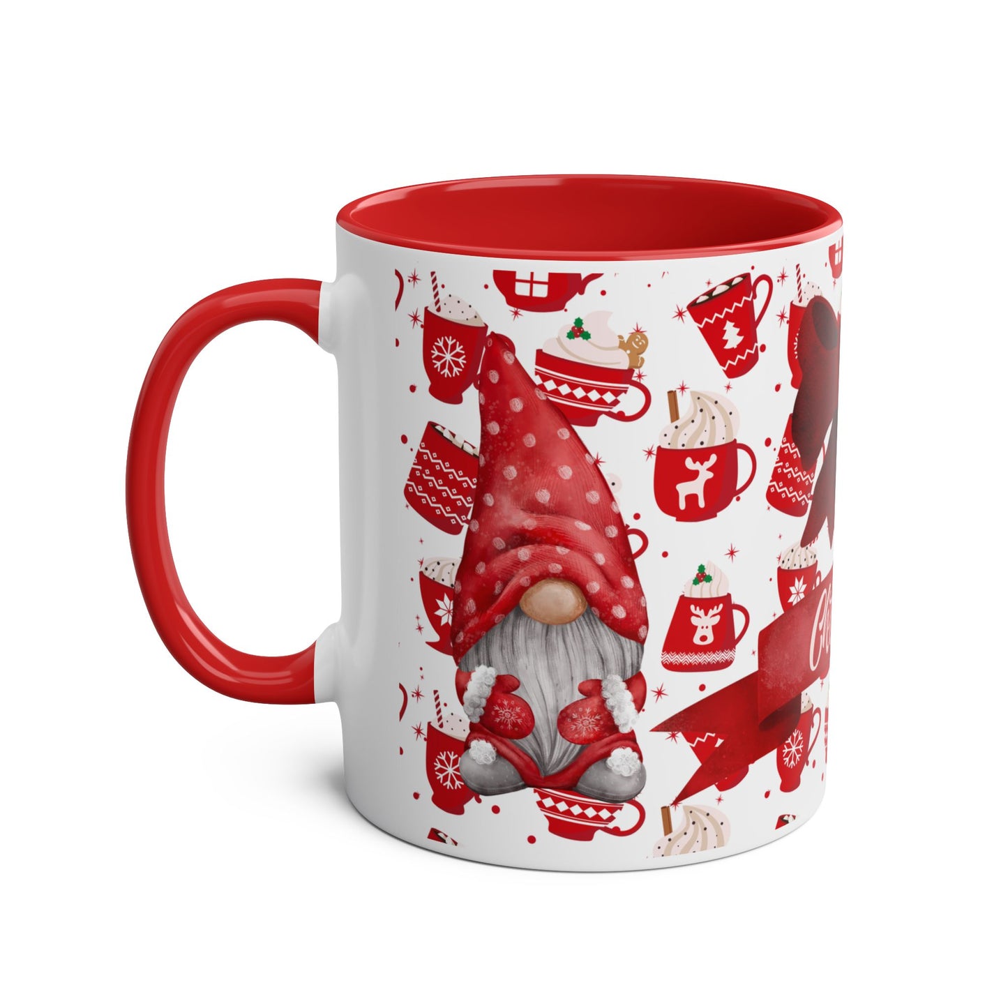 Red Christmas Mug with Bow and Festive Pattern – Perfect Holiday Gift 11oz