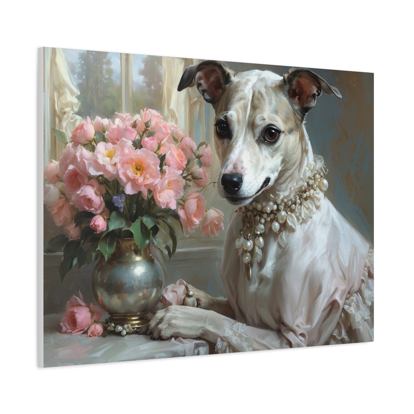 Matte Canvas, Stretched, 1.25" Renaissance Greyhound Lady with Floral Elegance