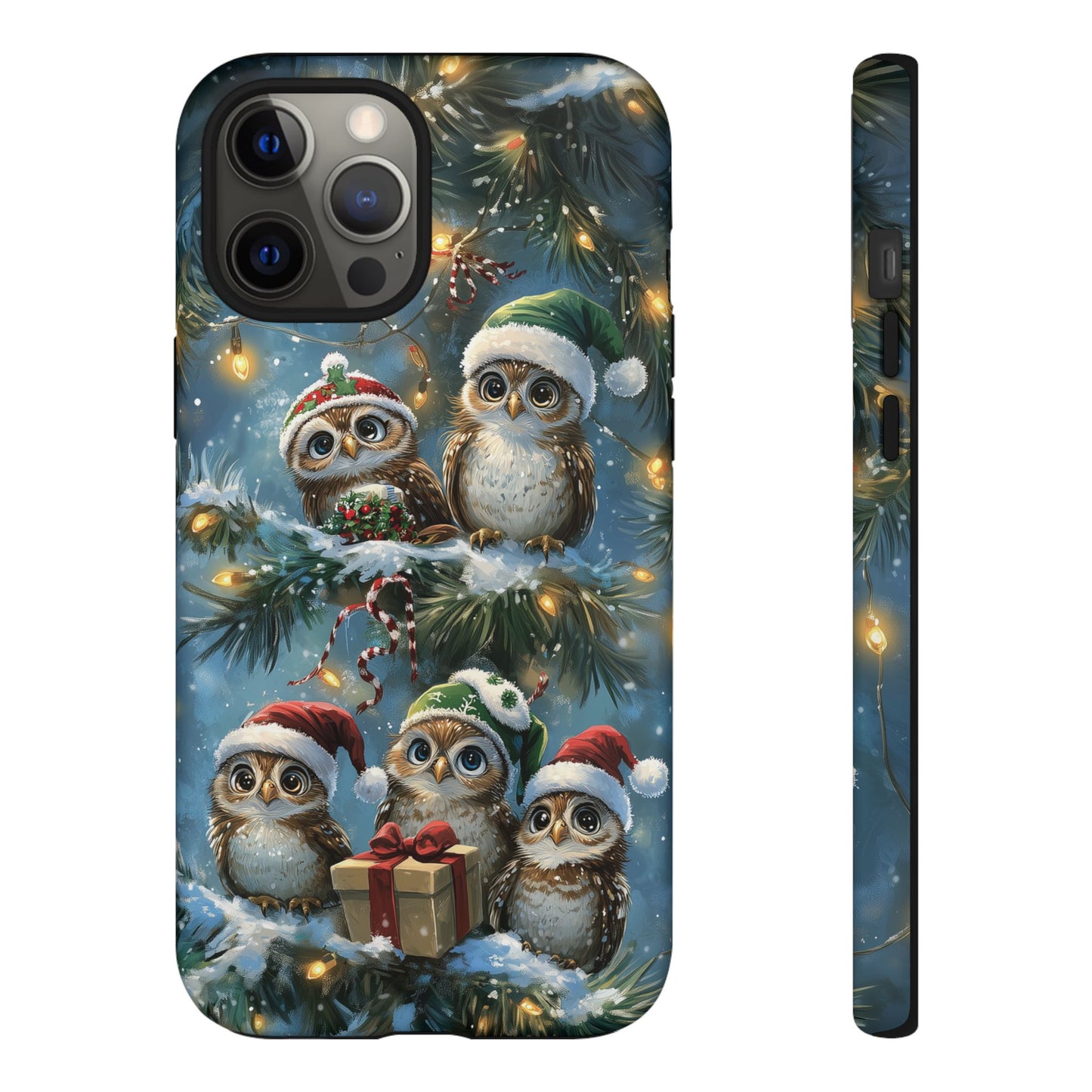 Christmas Owls Phone Case – Festive Holiday Design with Cute Owls and Gift