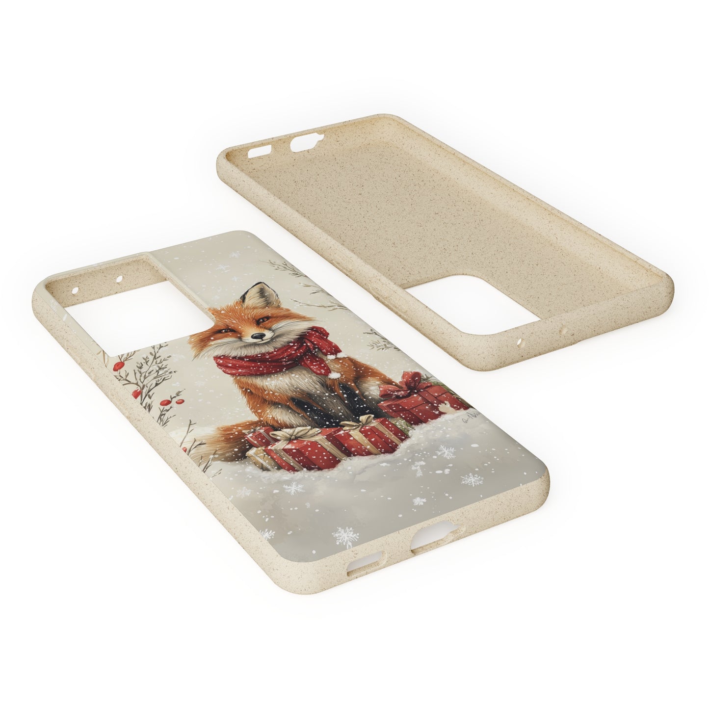 Christmas Fox Phone Case – Festive Holiday Design with Cute Fox and Gift Boxes - Biodegradable Cases