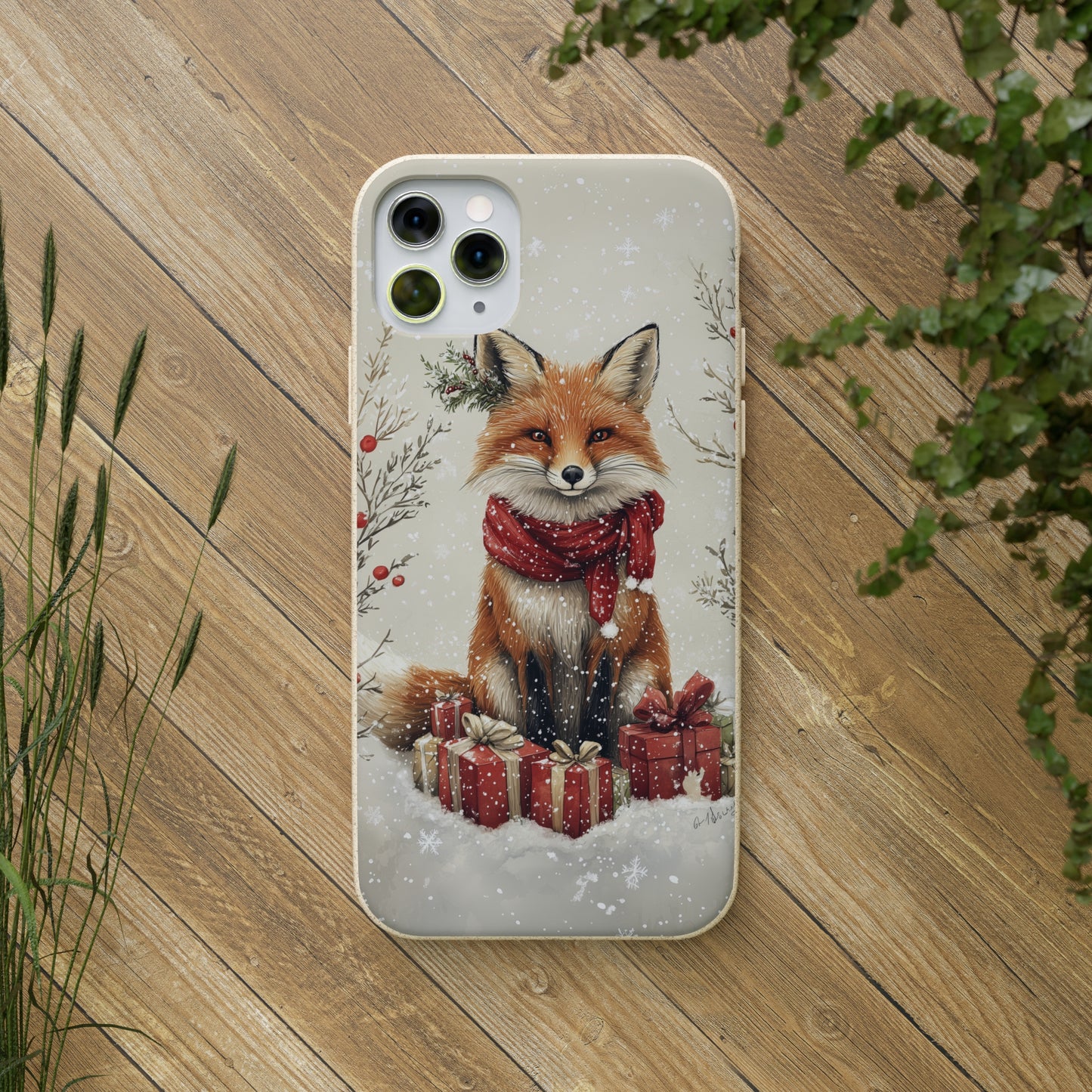 Christmas Fox Phone Case – Festive Holiday Design with Cute Fox and Gift Boxes - Biodegradable Cases