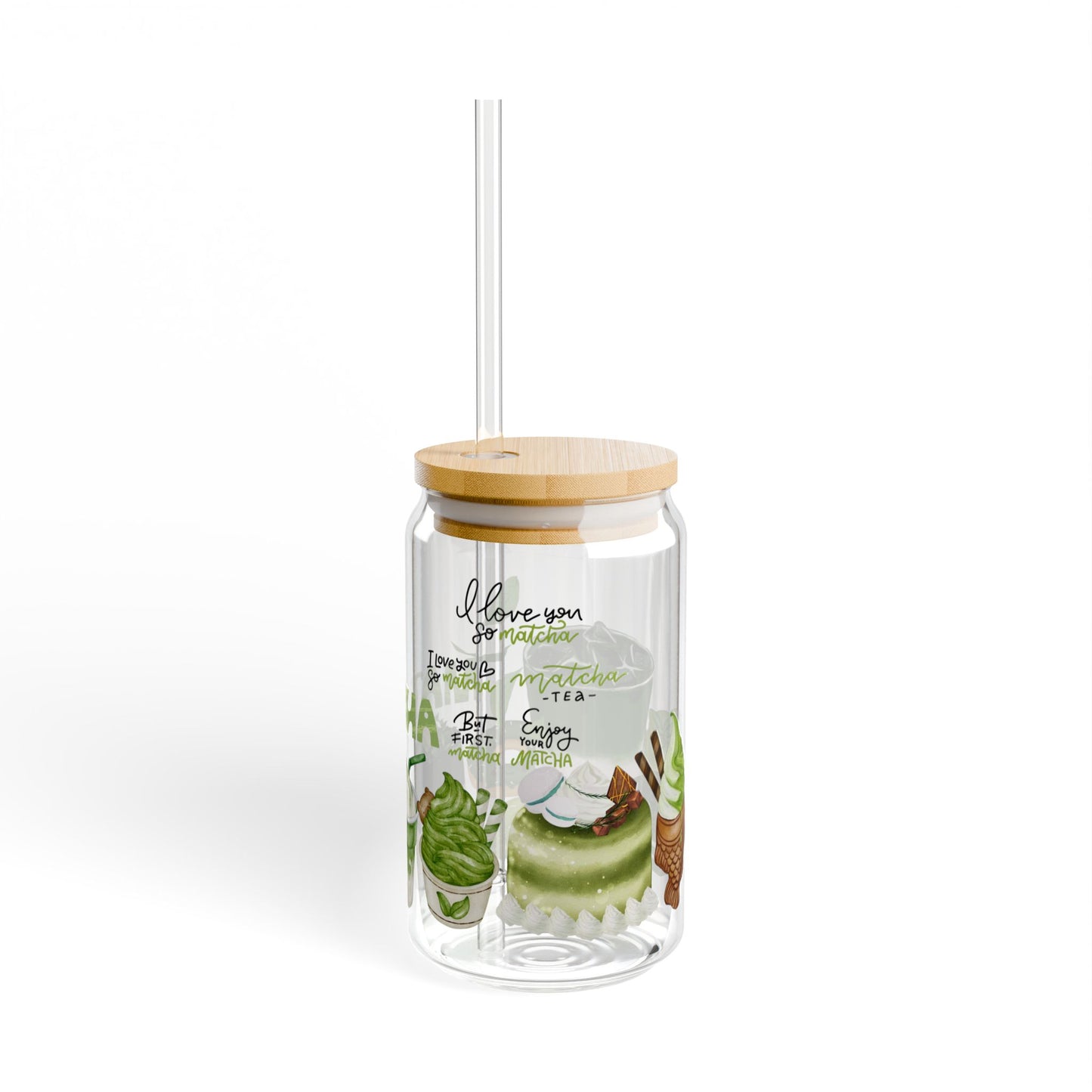 Matcha Lover Glass Cup with Bamboo Lid and Straw – Eco-Friendly Tumbler for Tea and Smoothies, 16oz