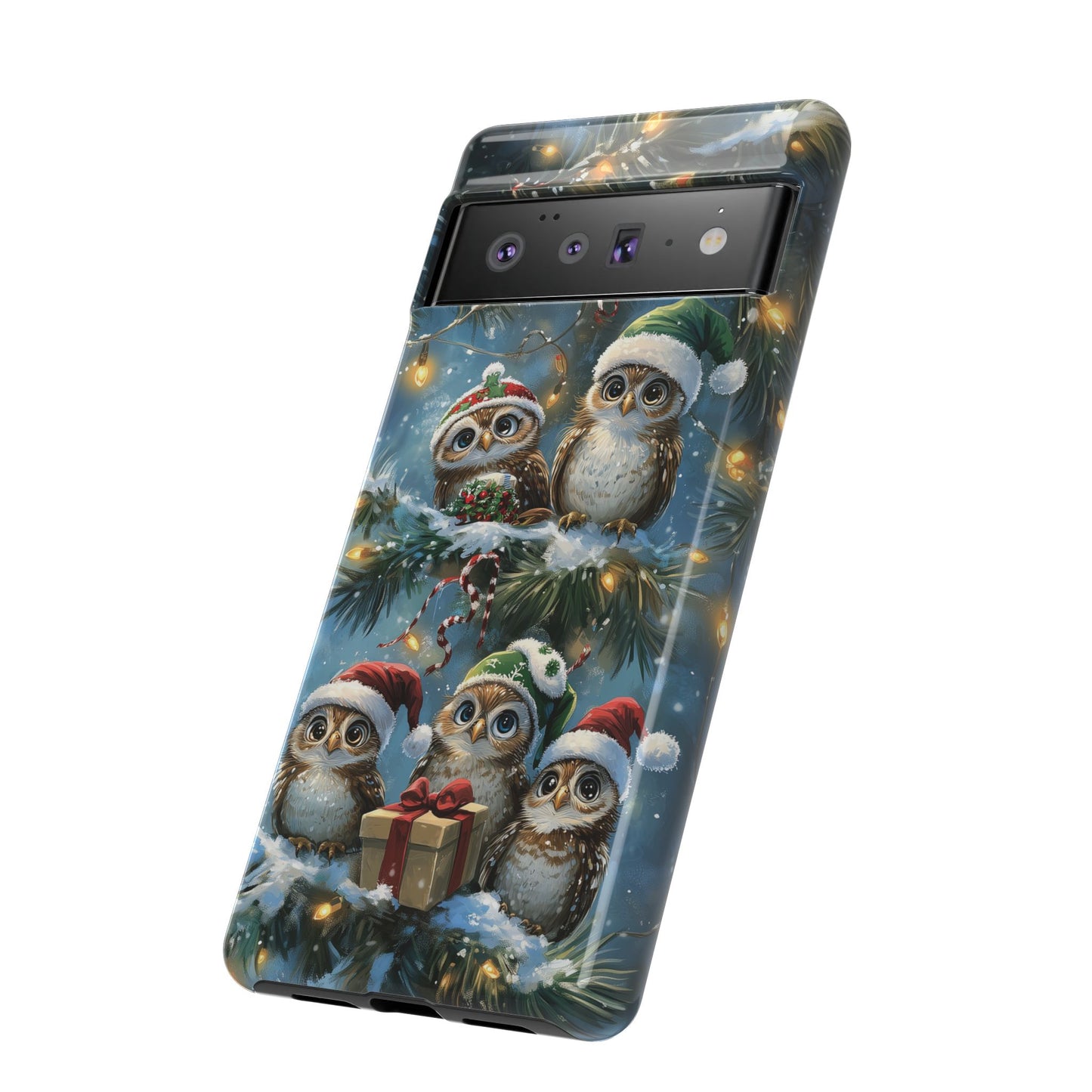 Christmas Owls Phone Case – Festive Holiday Design with Cute Owls and Gift