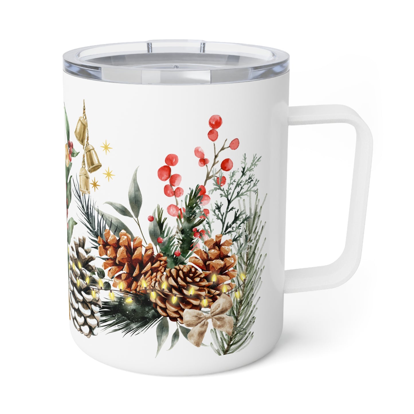 Botanical Christmas Mug with Rustic Lantern Design – Double-Walled Insulated Mug, 10oz