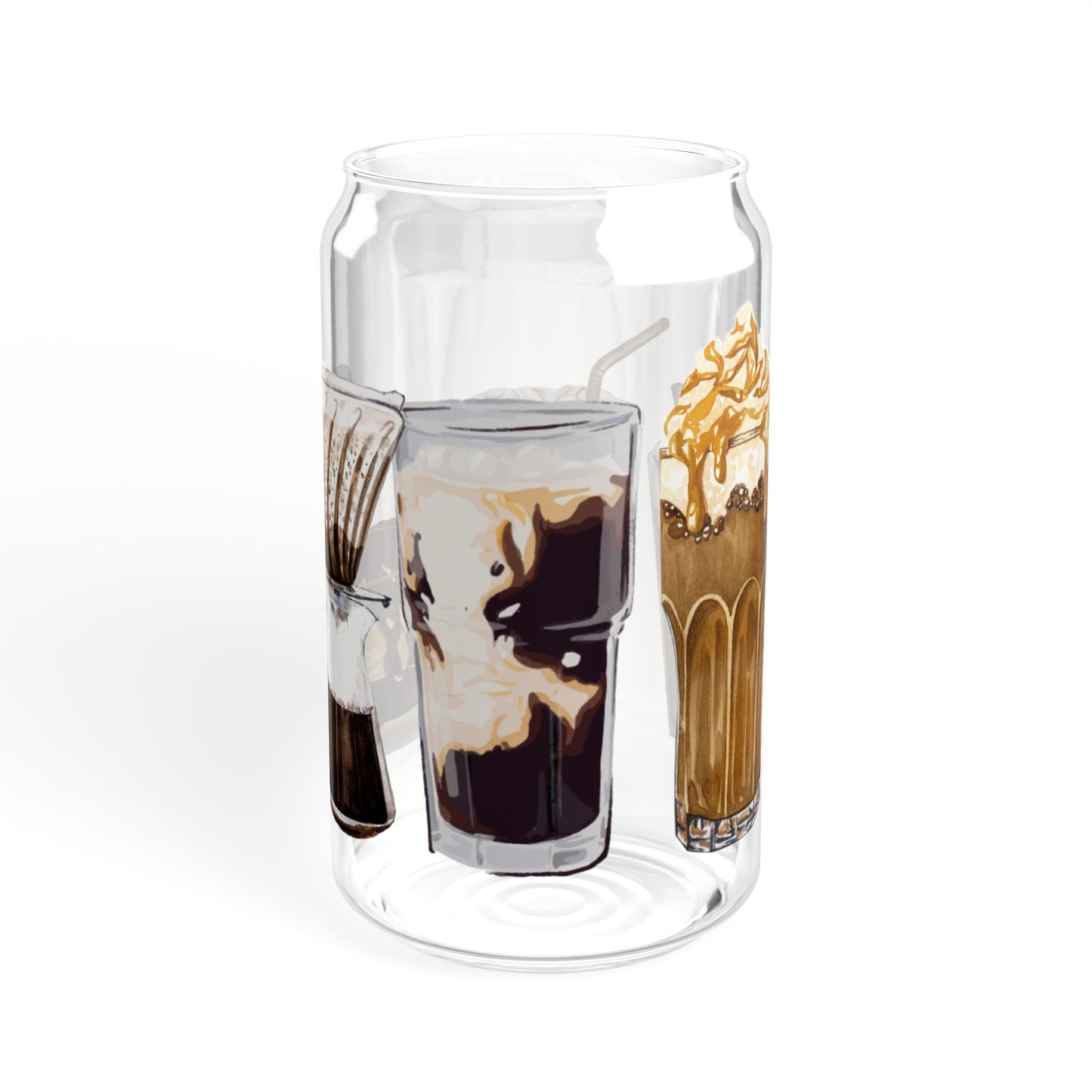 Eco-Friendly Glass Tumbler with Bamboo Lid & Straw – Coffee Brewing Art Design, 16oz