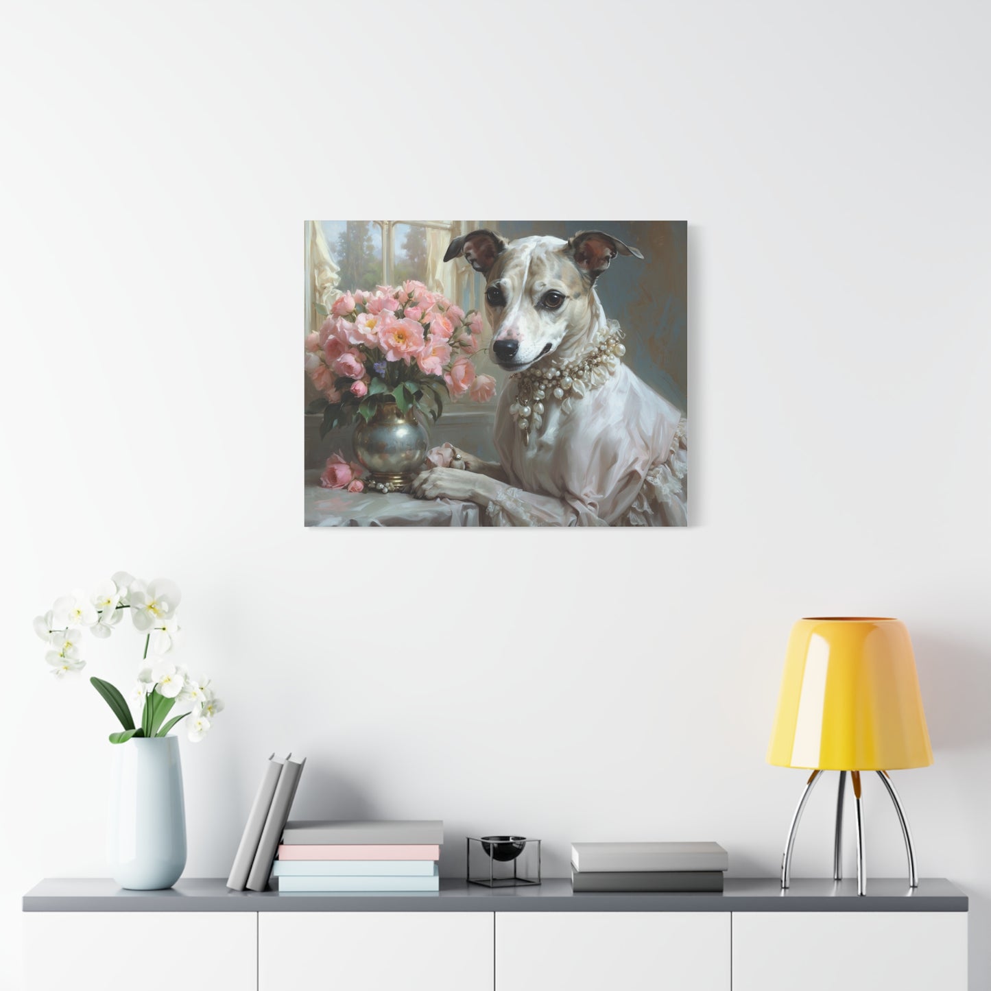 Matte Canvas, Stretched, 1.25" Renaissance Greyhound Lady with Floral Elegance