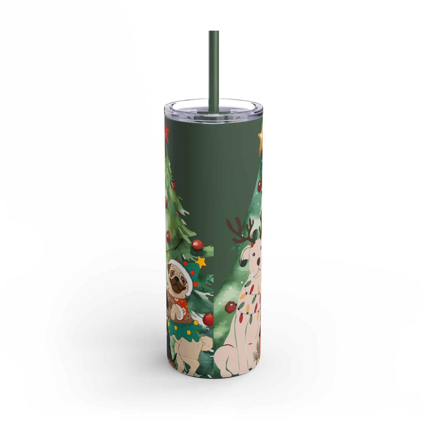 “Santa Is Here” Christmas Dog Stainless Steel Tumbler – Festive Insulated Travel Skinny Matte , 20oz