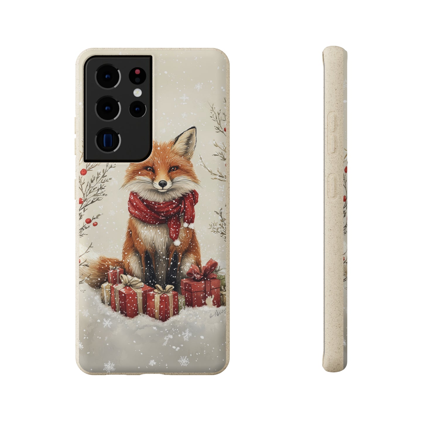 Christmas Fox Phone Case – Festive Holiday Design with Cute Fox and Gift Boxes - Biodegradable Cases