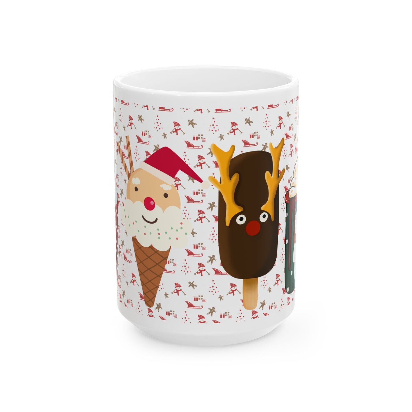 Festive Christmas Mug with Holiday Treats and Cute Characters – Perfect for Winter Beverages