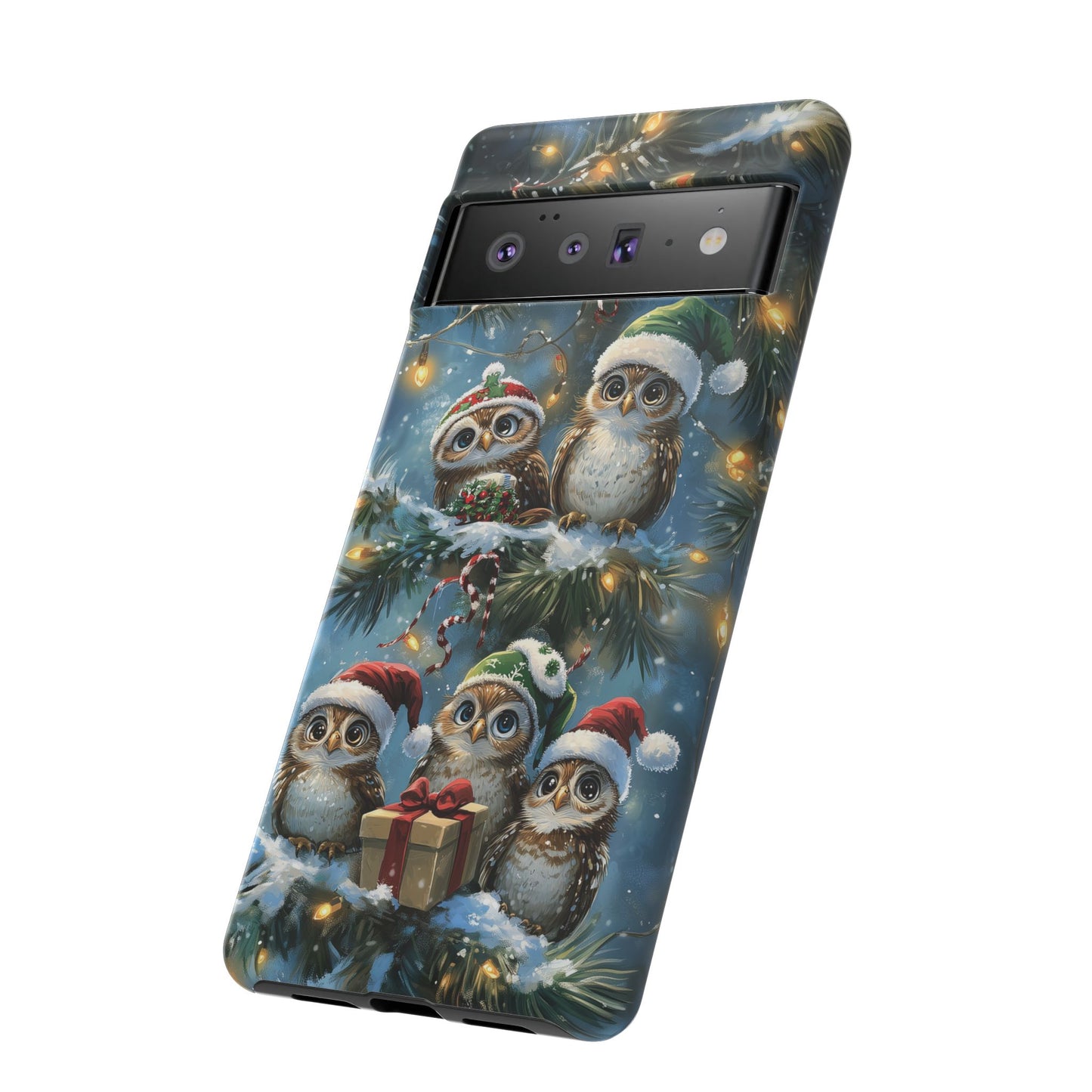 Christmas Owls Phone Case – Festive Holiday Design with Cute Owls and Gift