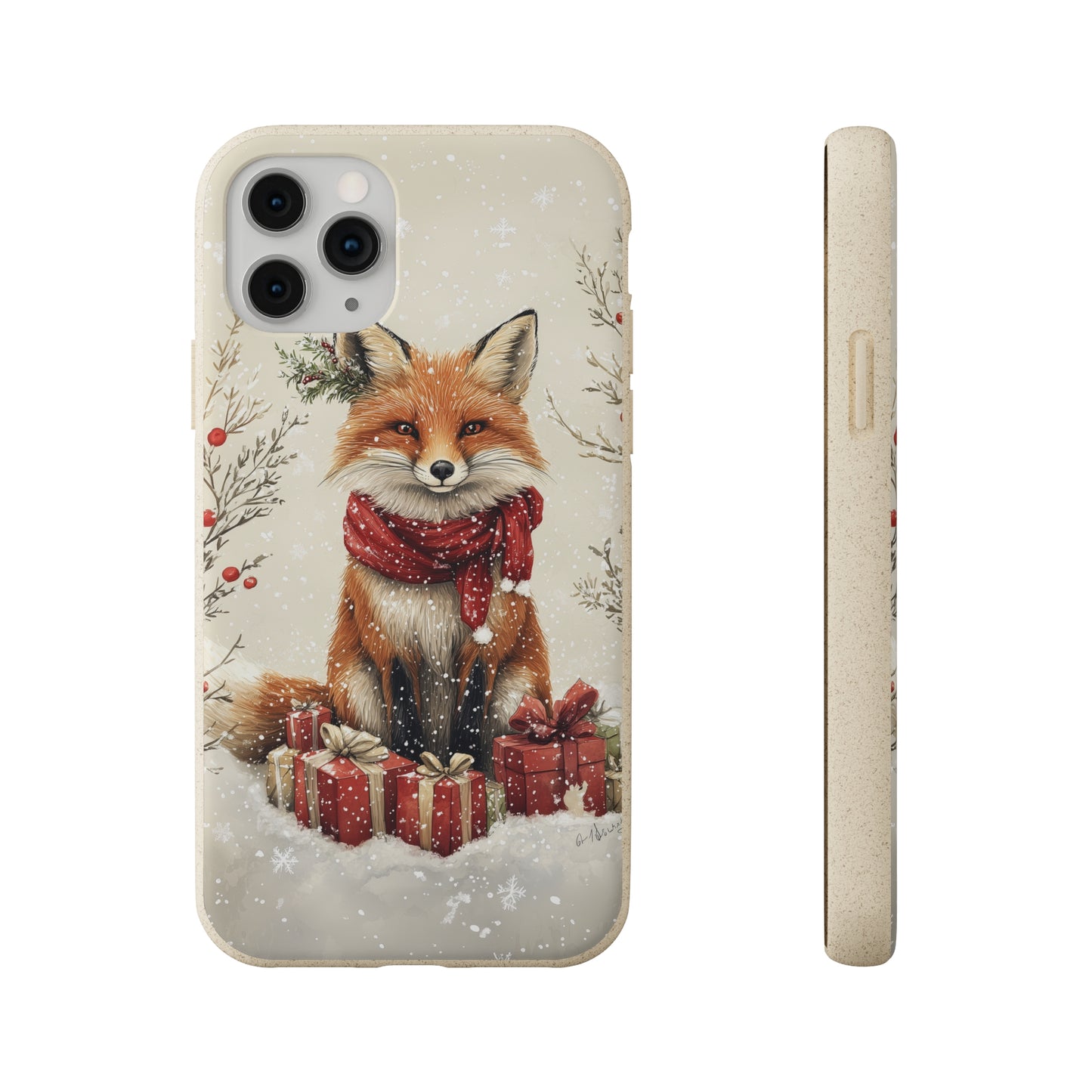 Christmas Fox Phone Case – Festive Holiday Design with Cute Fox and Gift Boxes - Biodegradable Cases