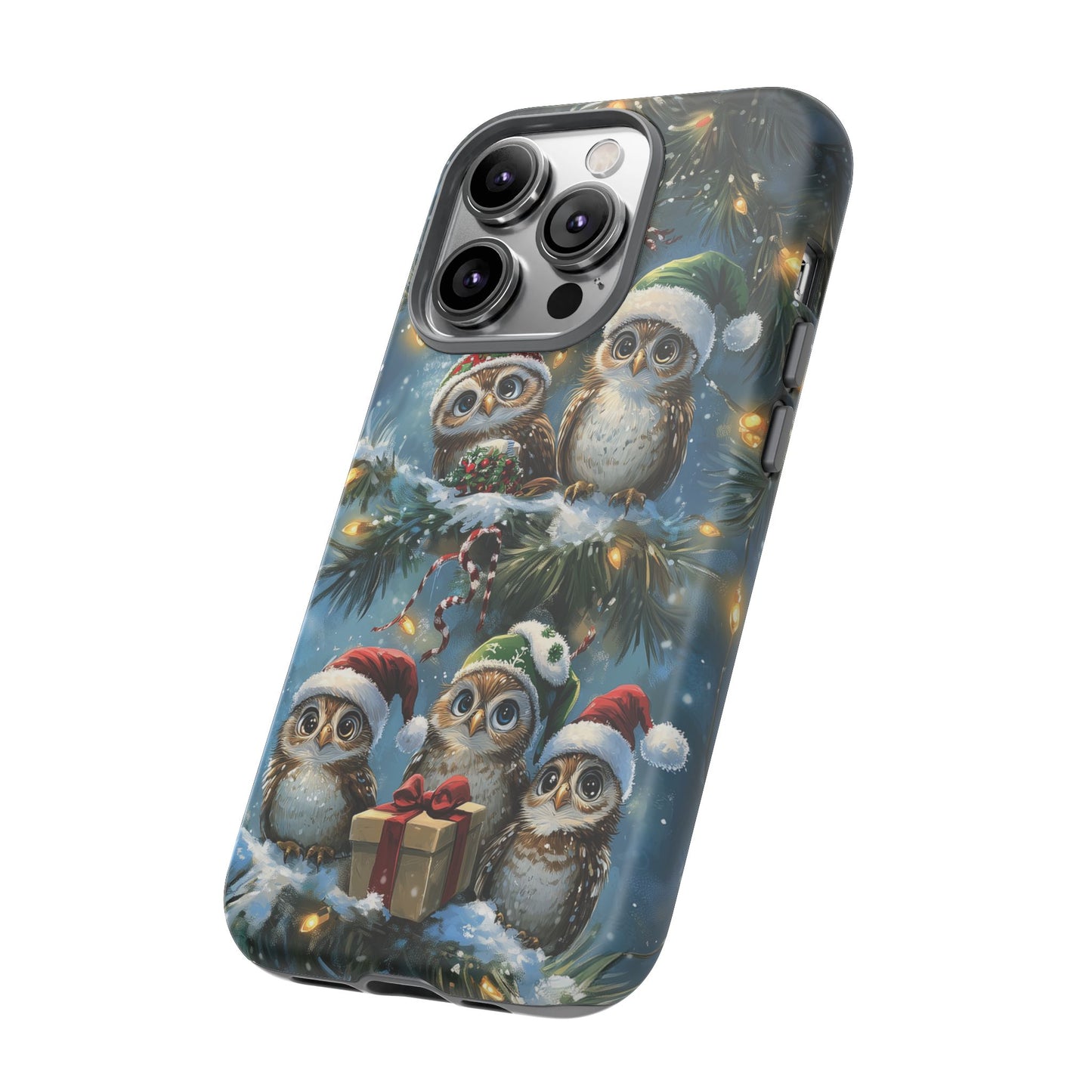 Christmas Owls Phone Case – Festive Holiday Design with Cute Owls and Gift