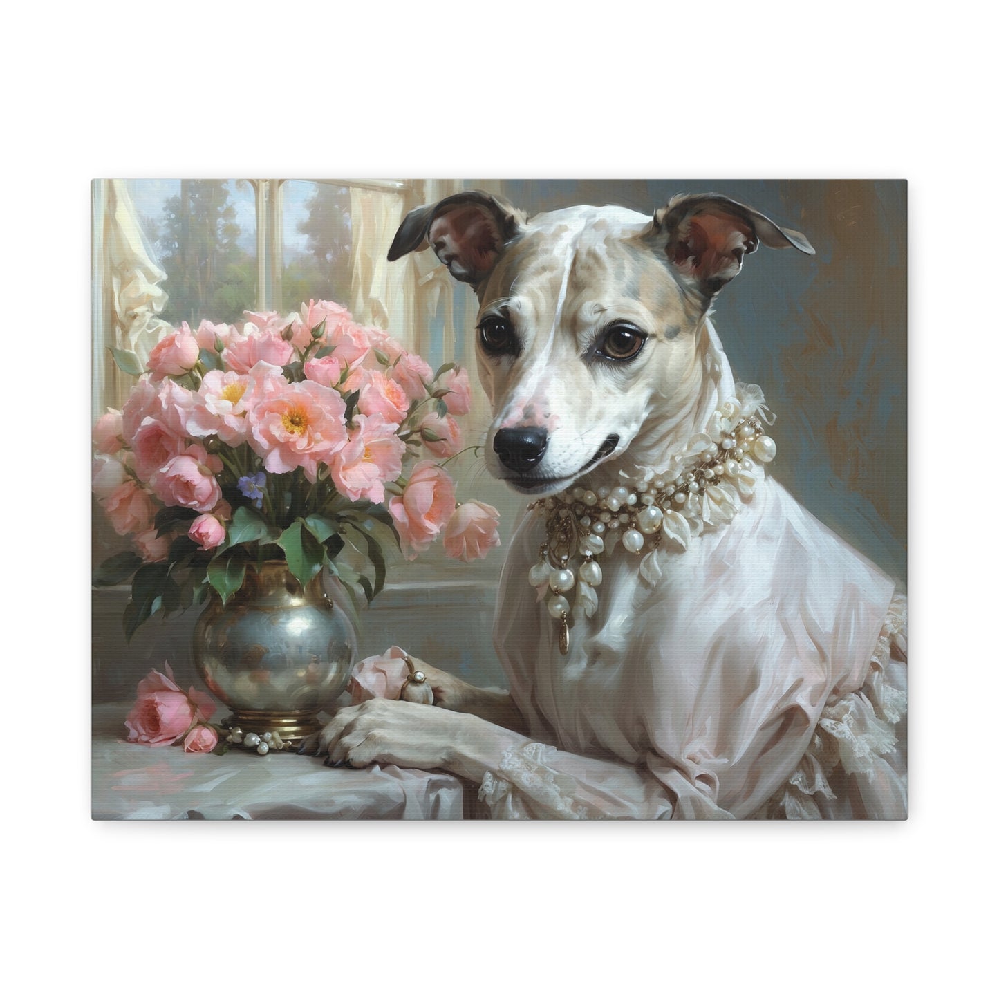 Matte Canvas, Stretched, 1.25" Renaissance Greyhound Lady with Floral Elegance