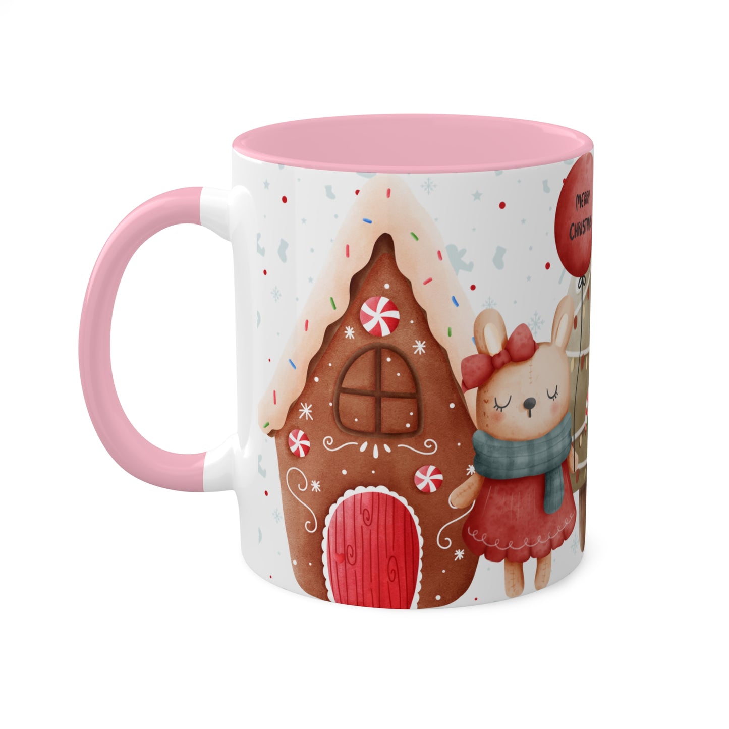 Festive Christmas Mug with Adorable Bear, Hedgehog, and Gingerbread Design – Holiday Coffee Cup