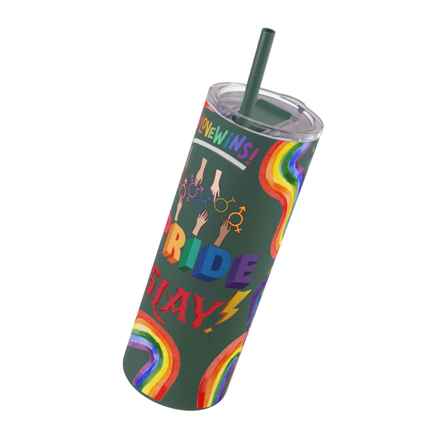 LGBTQ+ Pride Skinny Tumbler - Rainbow Love Wins Design Matte Tumbler, 20oz